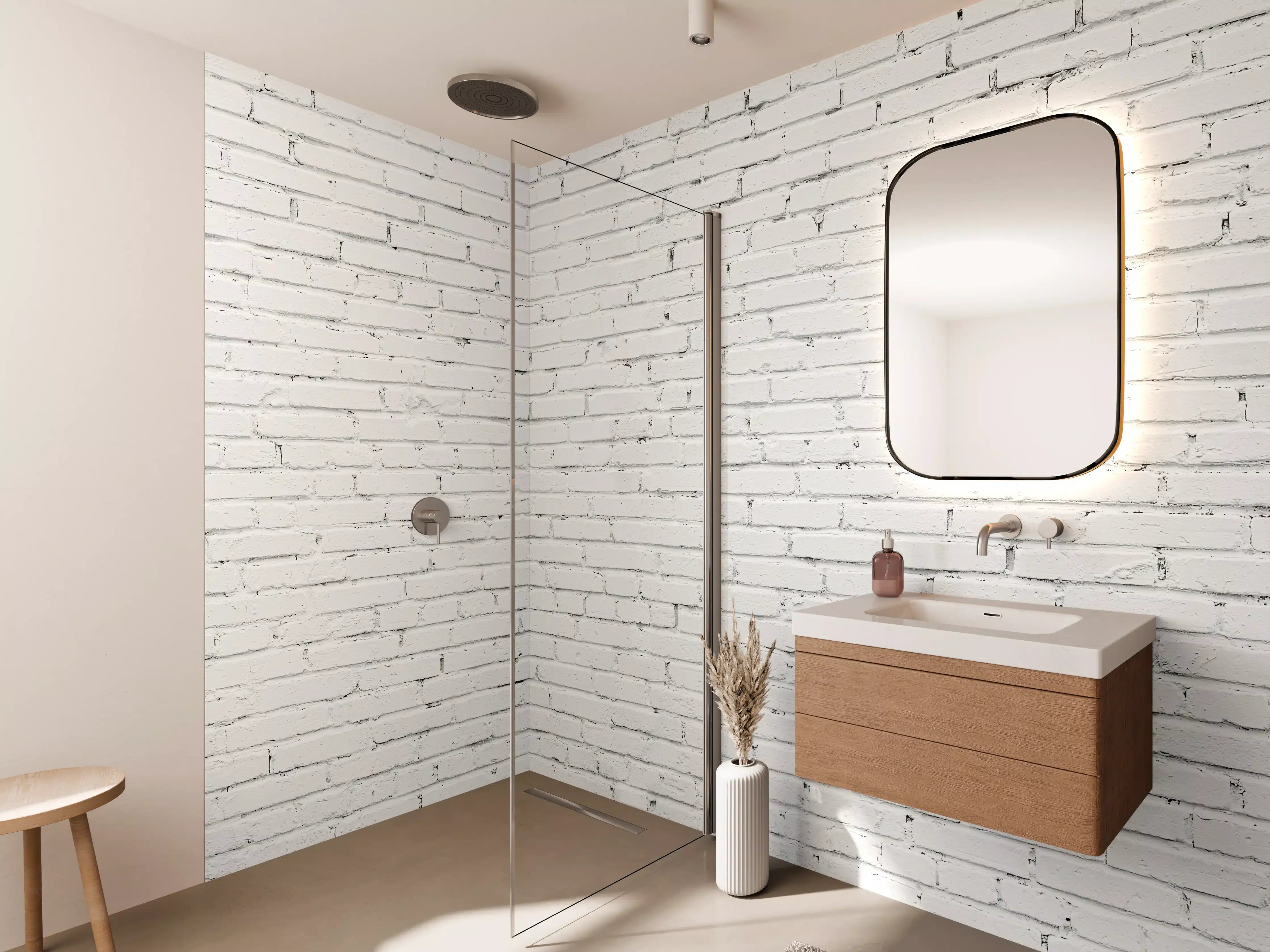 Wandverkleidung Bad - Weiße lange Backsteinfassade