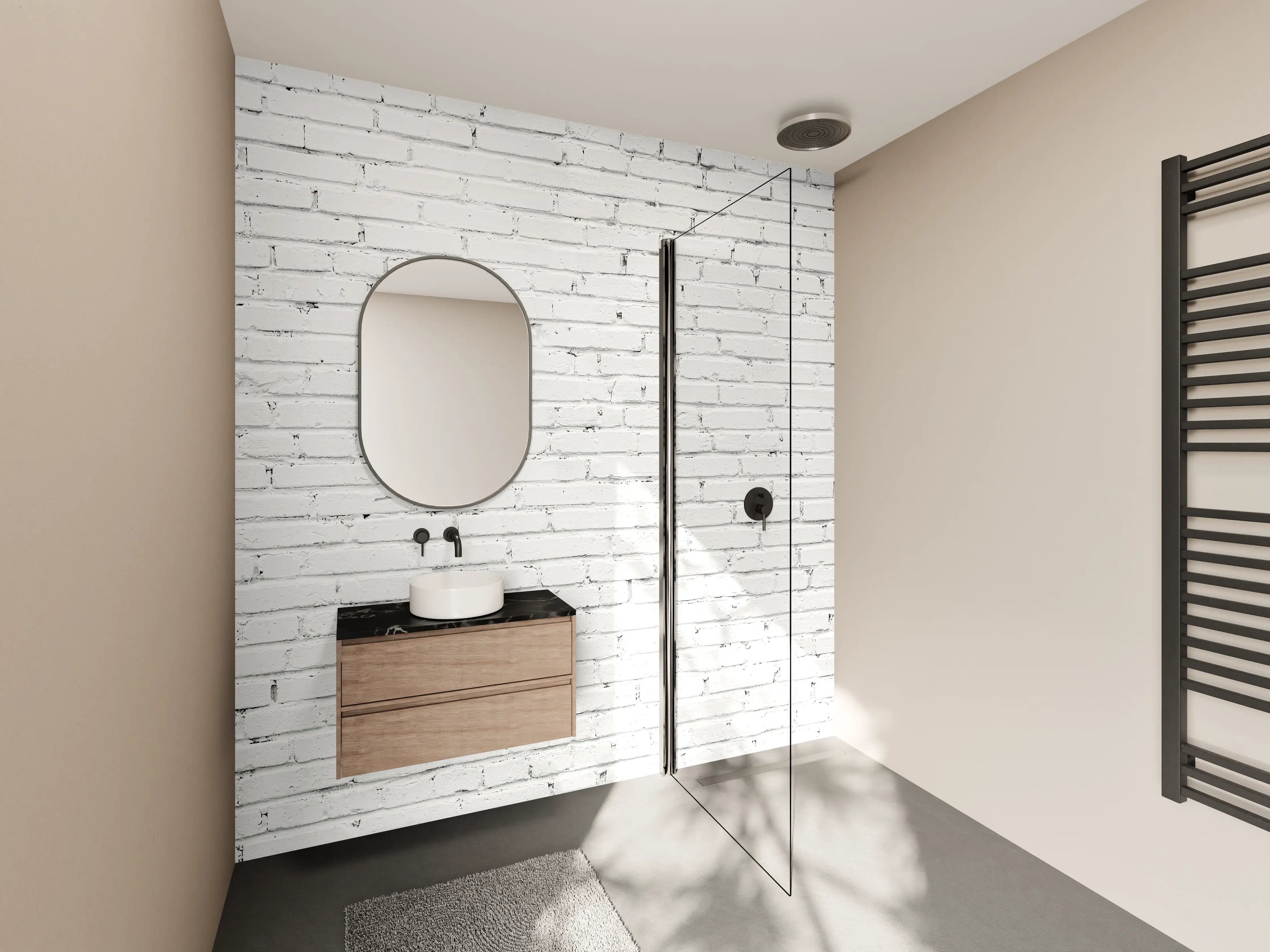 Wandverkleidung Bad - Weiße lange Backsteinfassade