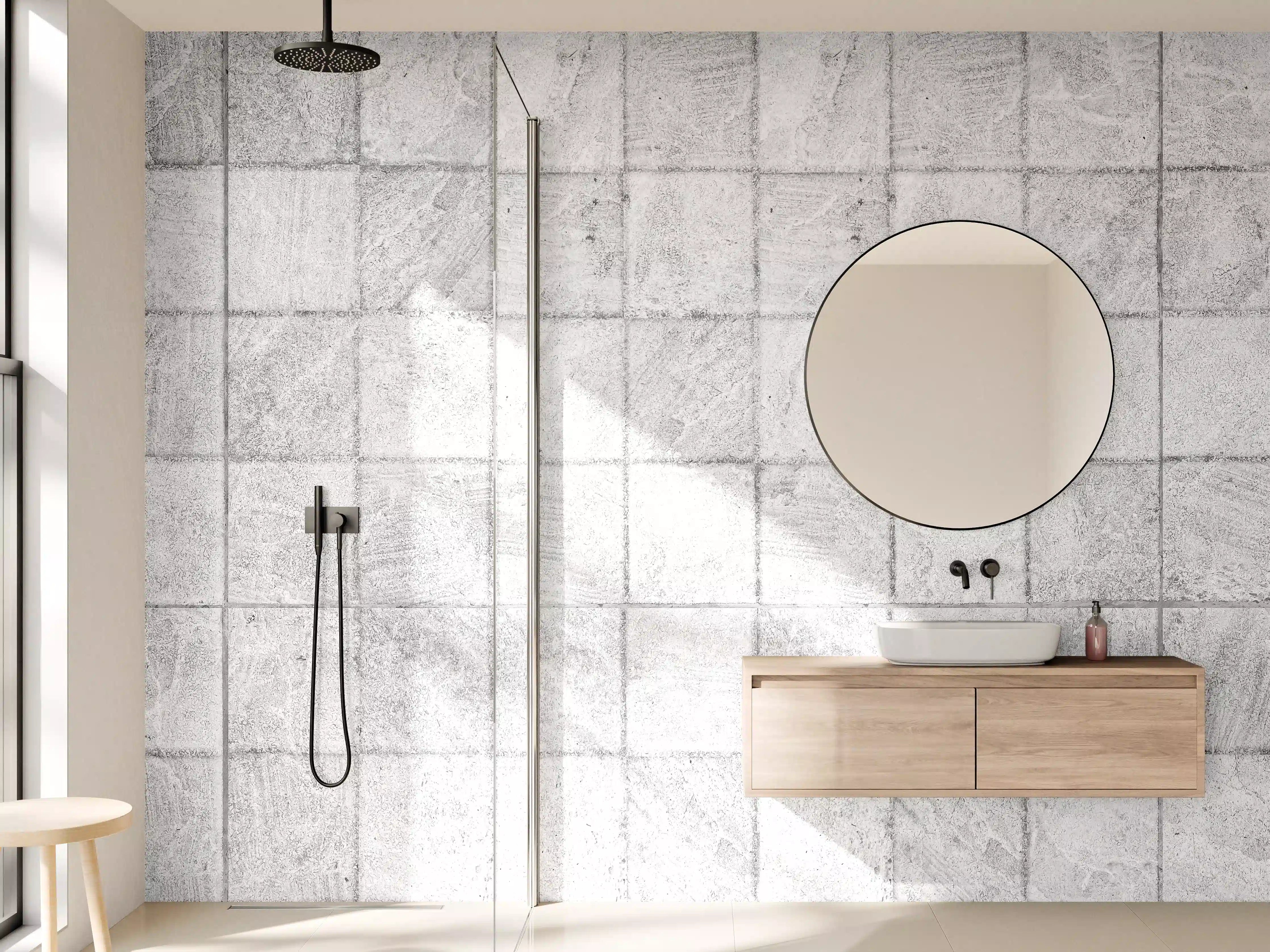 Wandverkleidung Bad - Weiße quadratische Stein Fliesen