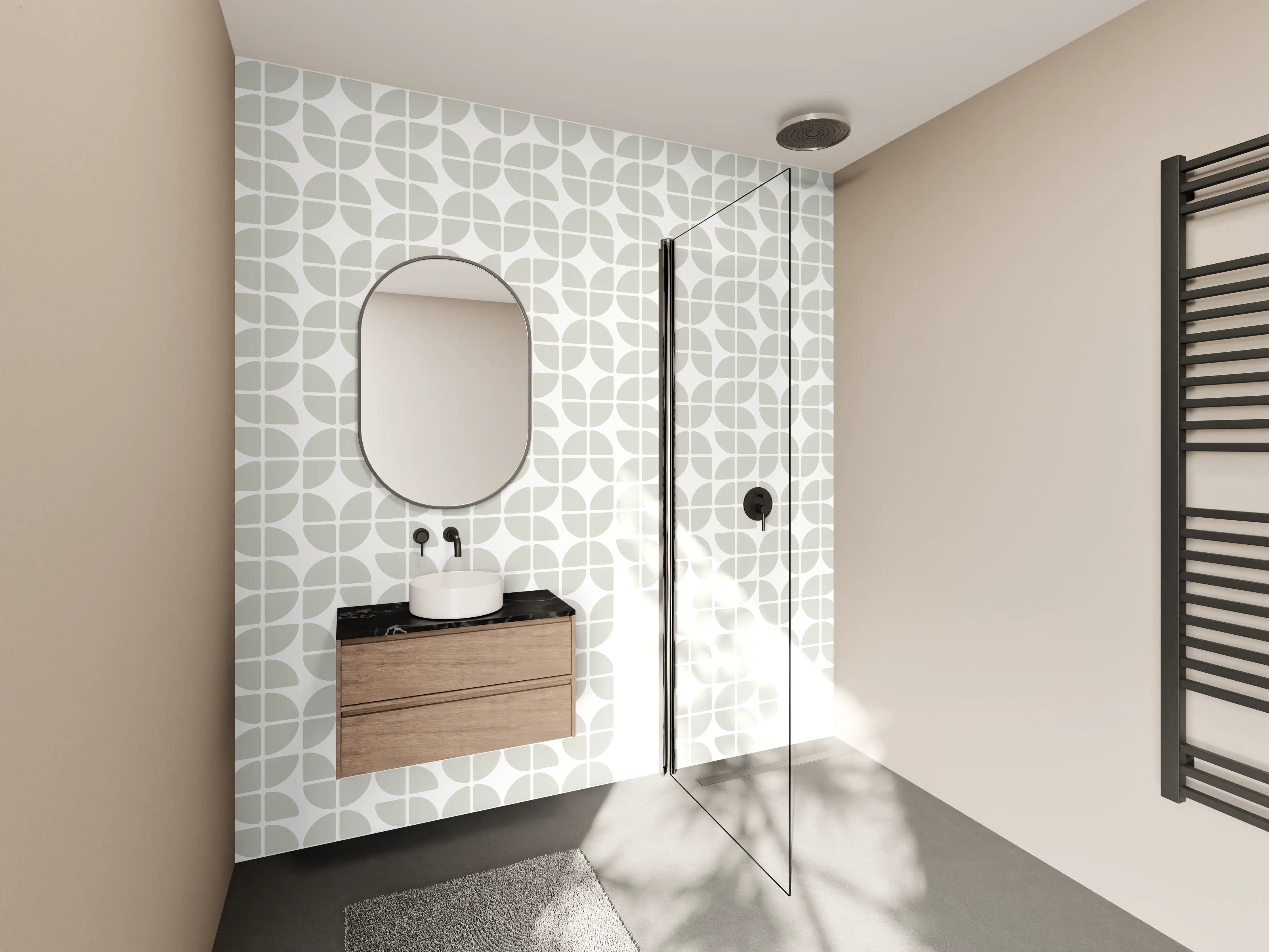 Wandverkleidung Bad - Weiße und Grau-Musterfliese