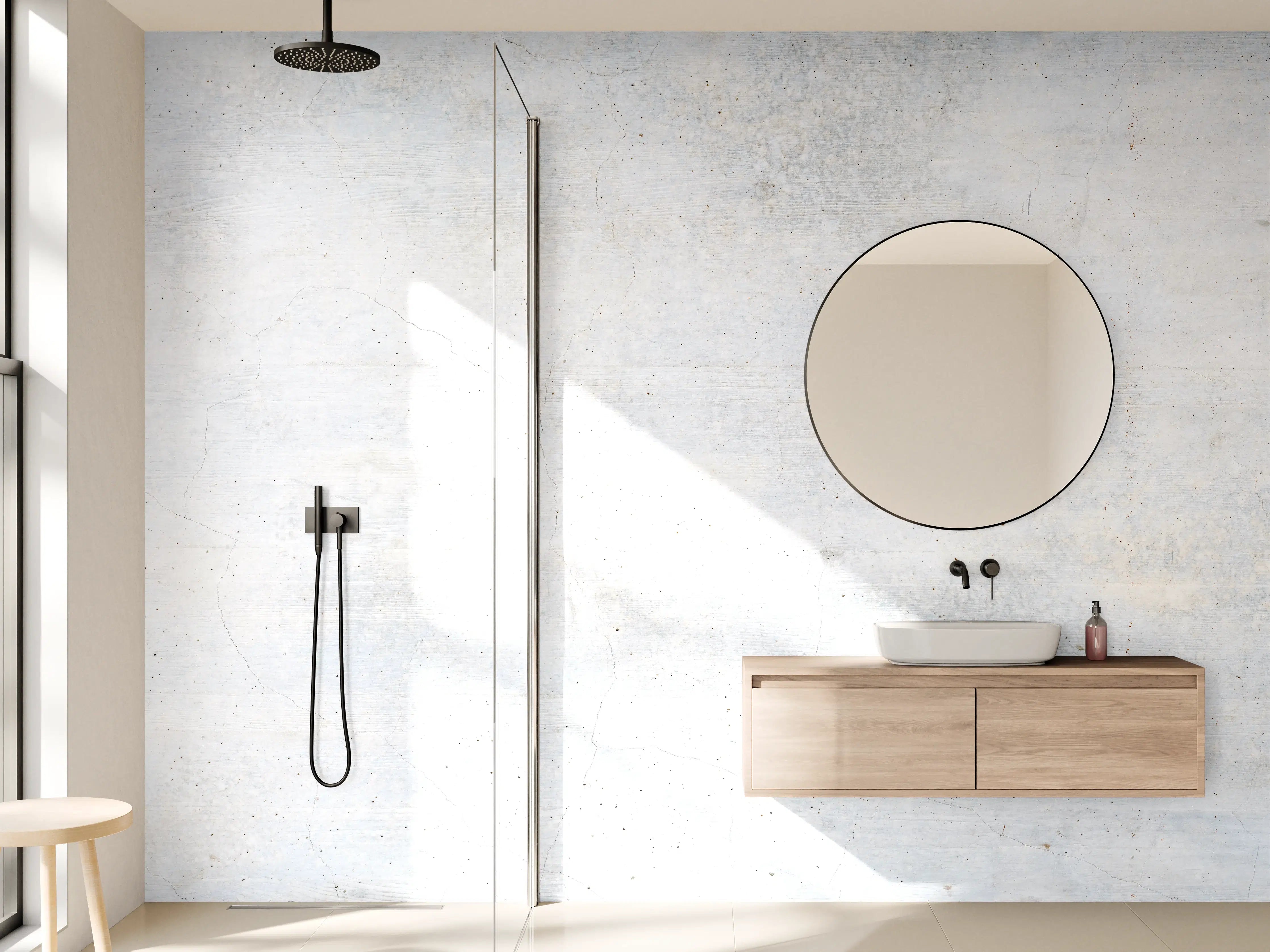 Wandverkleidung Bad - Weiße verwitterte Betonwand