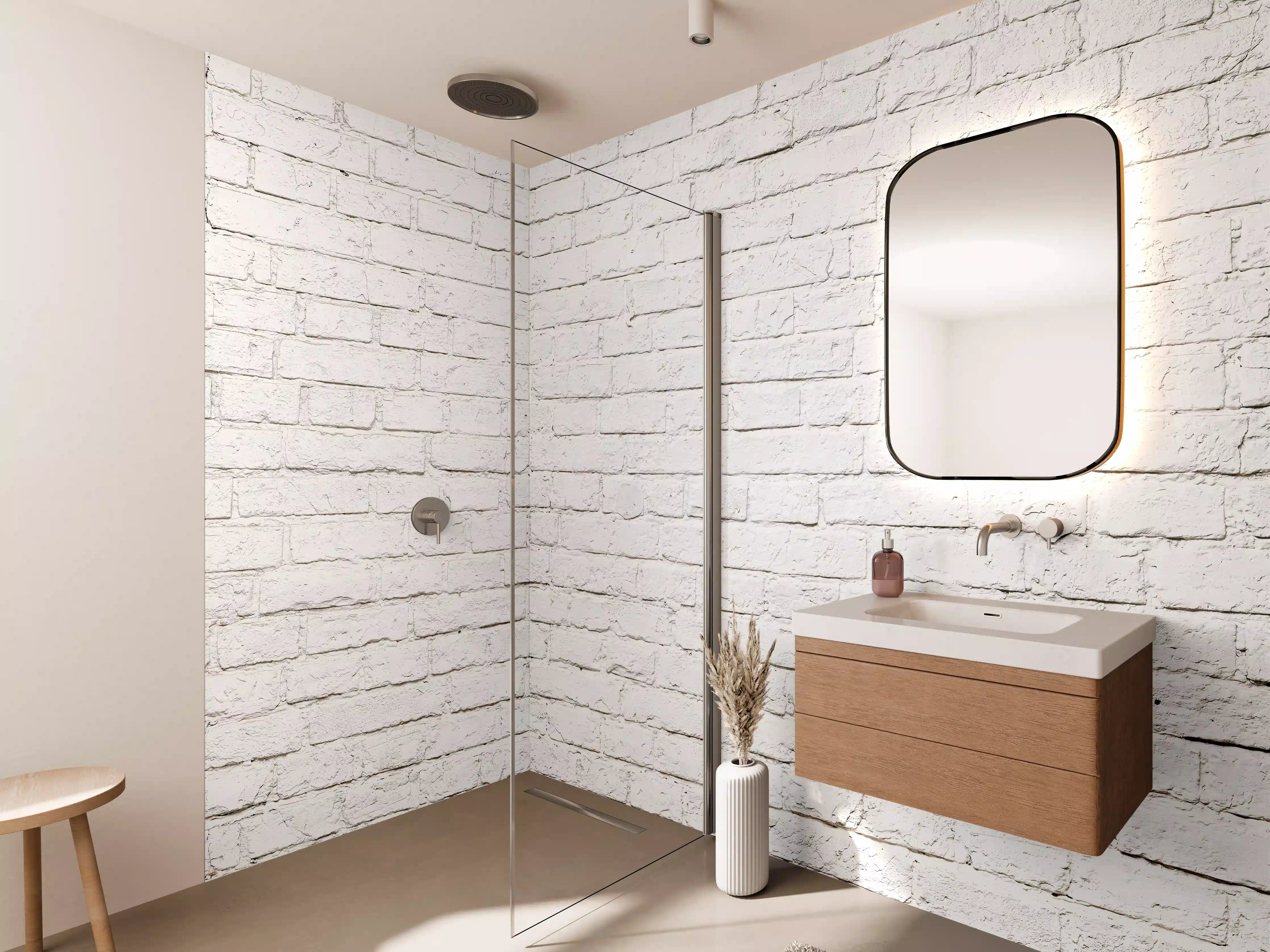 Wandverkleidung Bad - Weißer Backstein