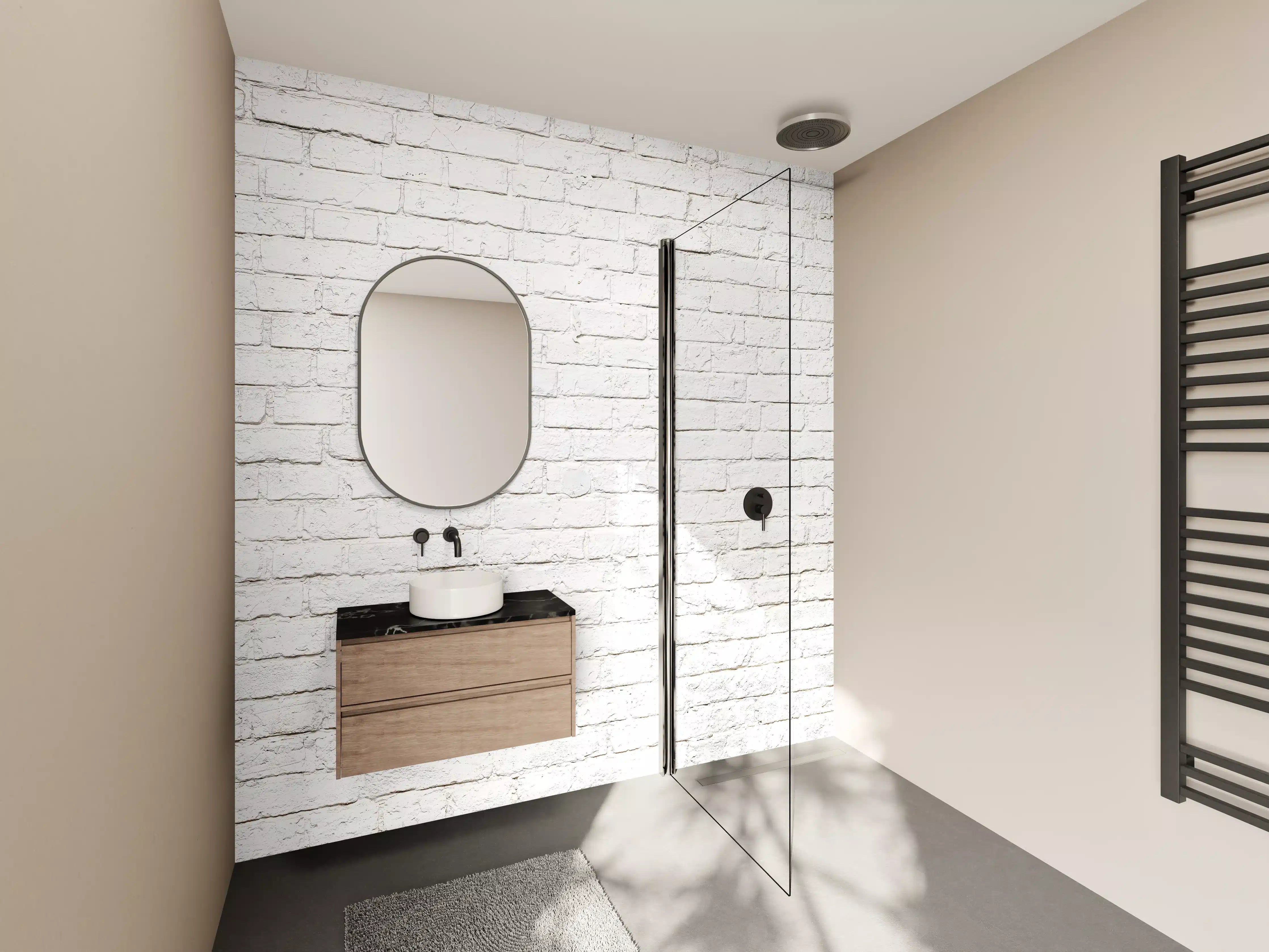 Wandverkleidung Bad - Weißer Backstein