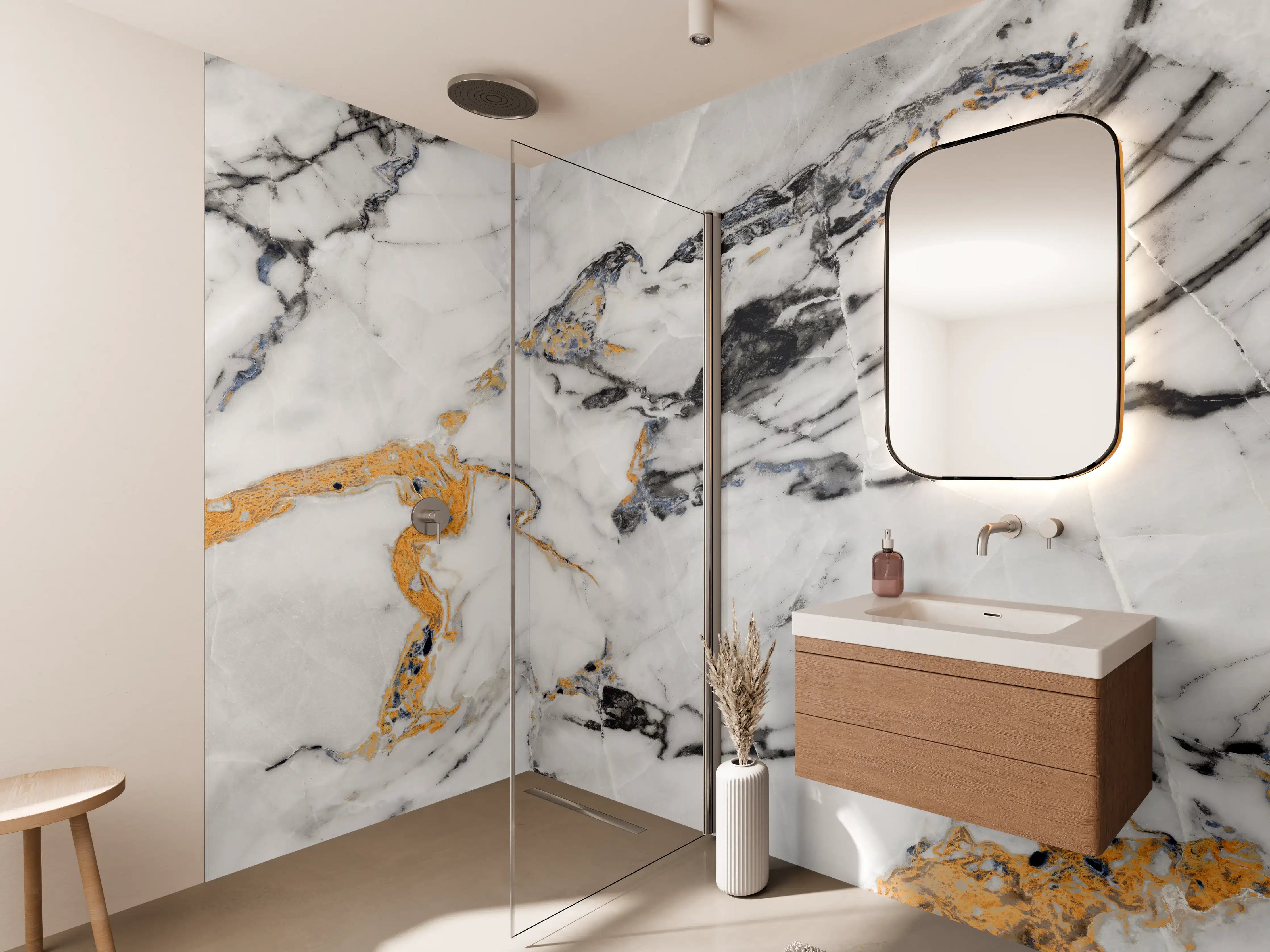 Wandverkleidung Bad - Weißer Carrara Statuario Marmor