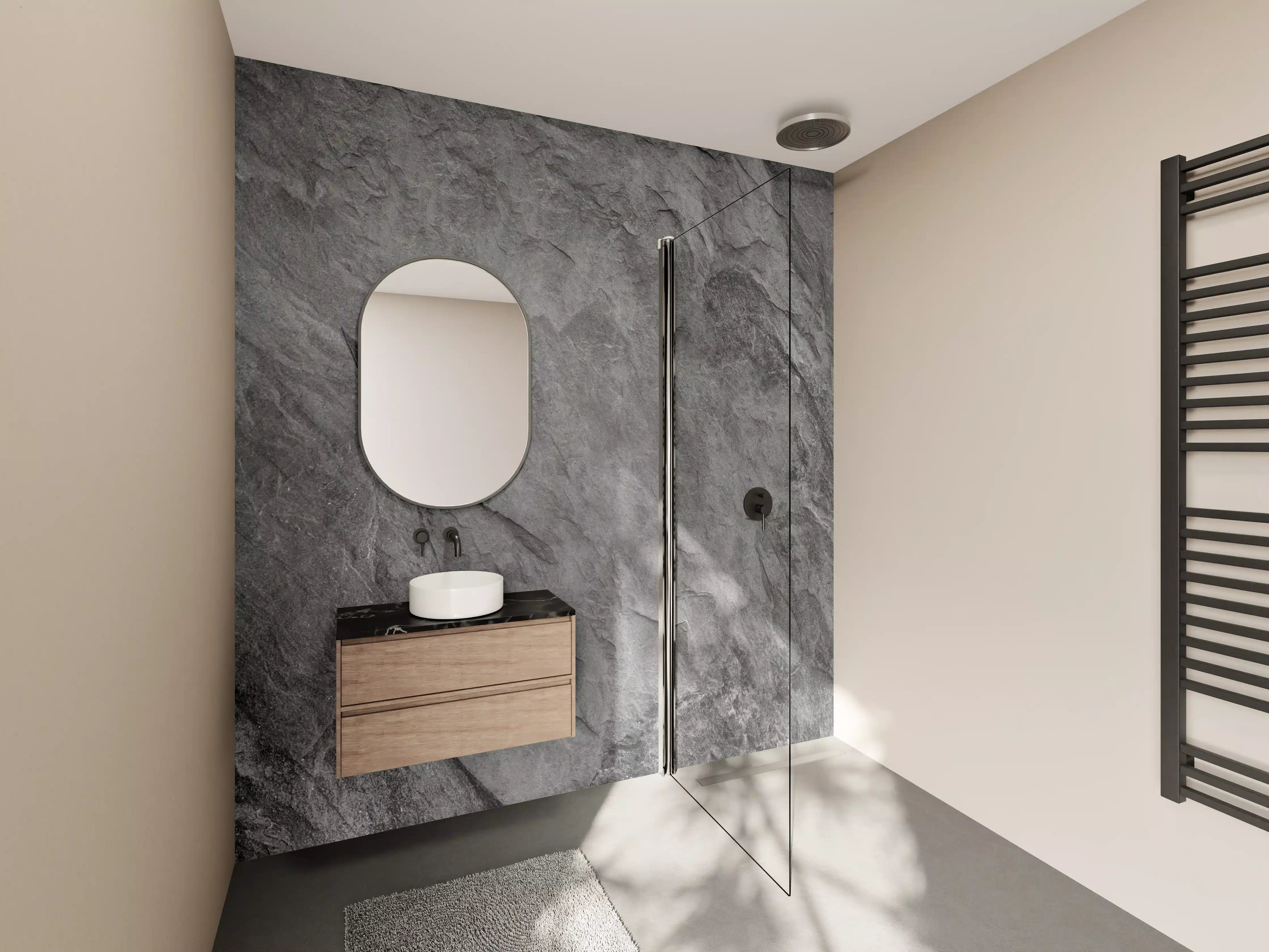 Wandverkleidung Bad - Weißer Graustein mit feiner Textur