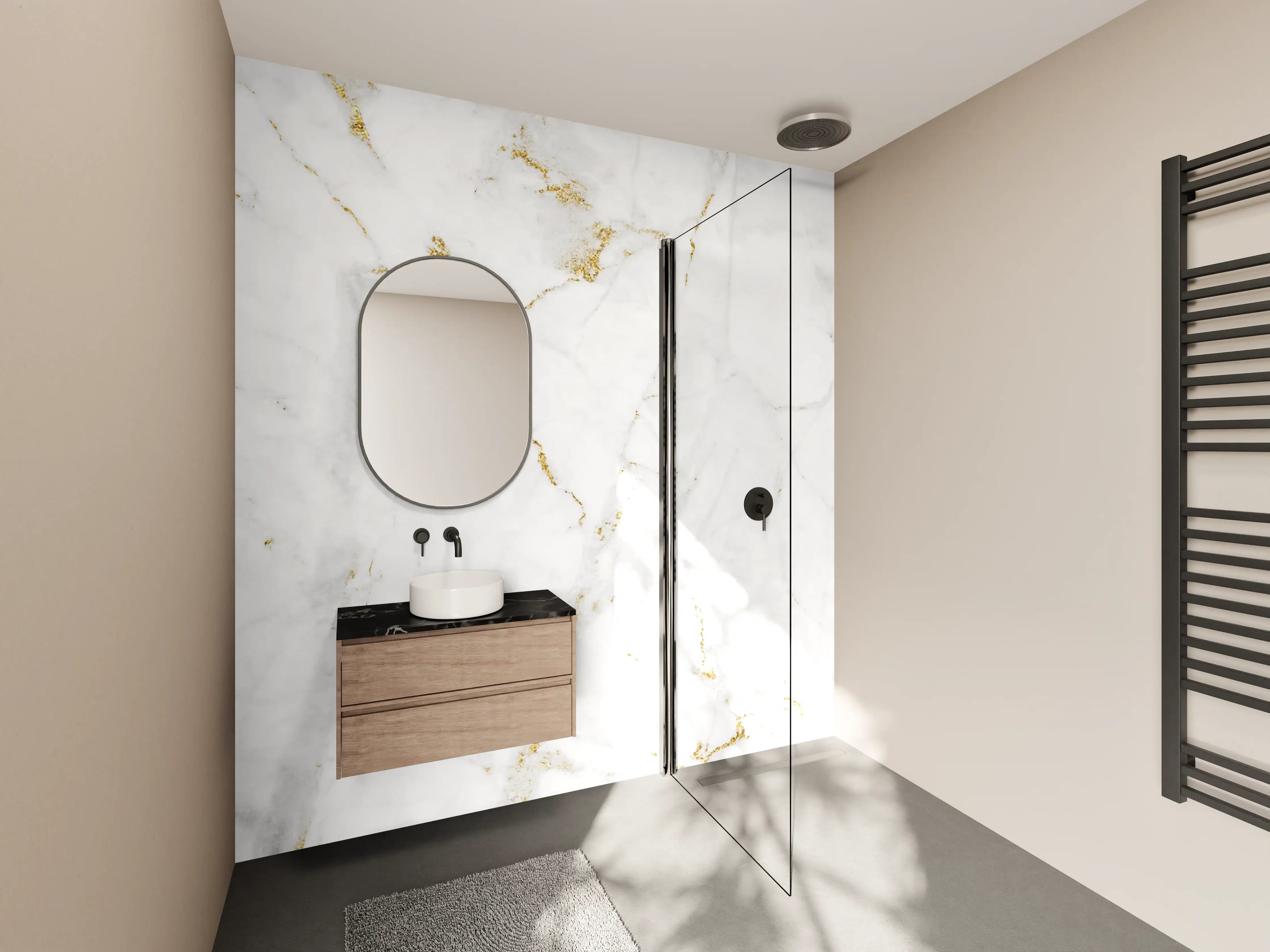 Wandverkleidung Bad - Weißer Marmor mit goldenen Adern