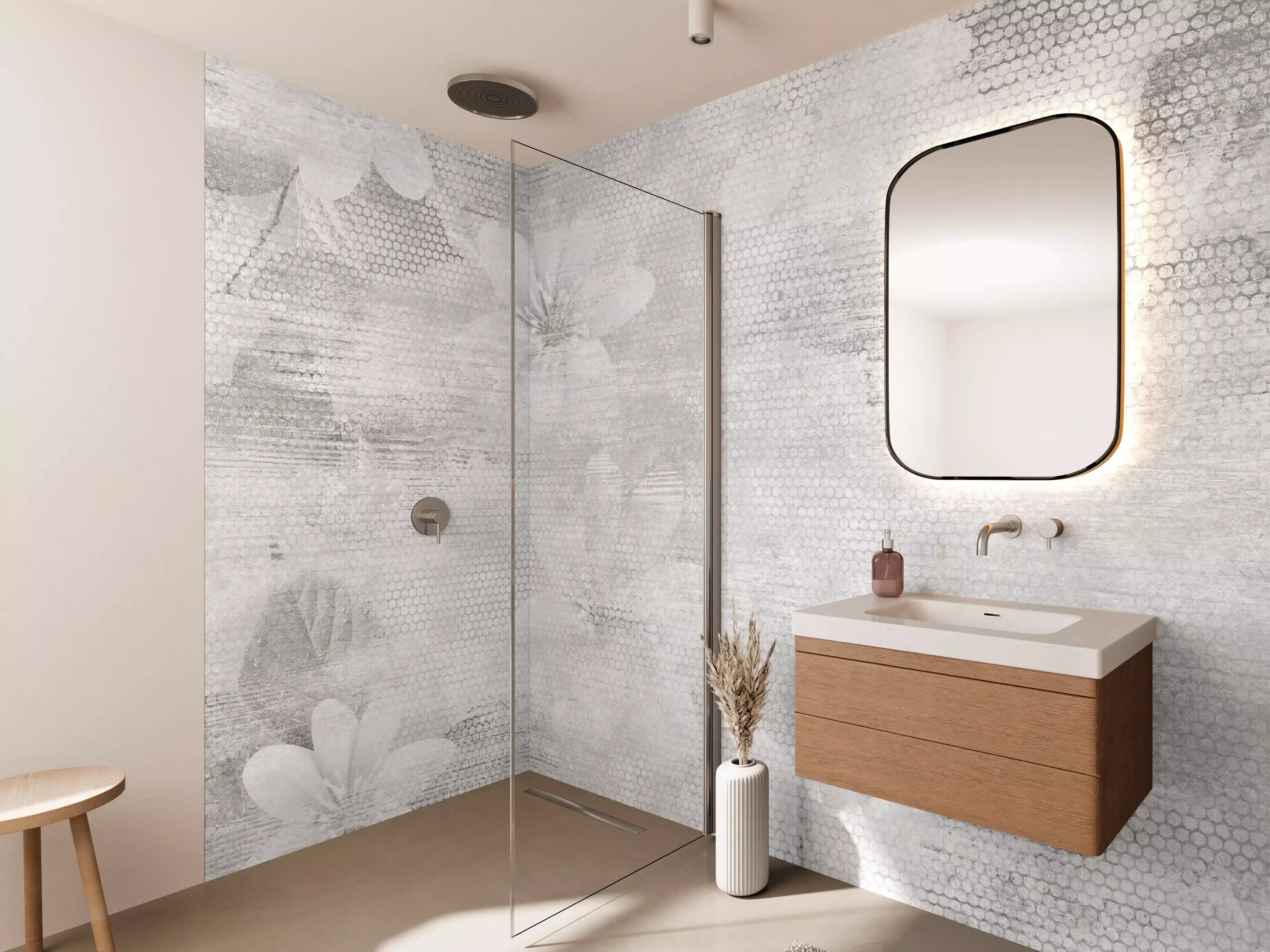 Wandverkleidung Bad - Weißes Blumen Muster - Floral