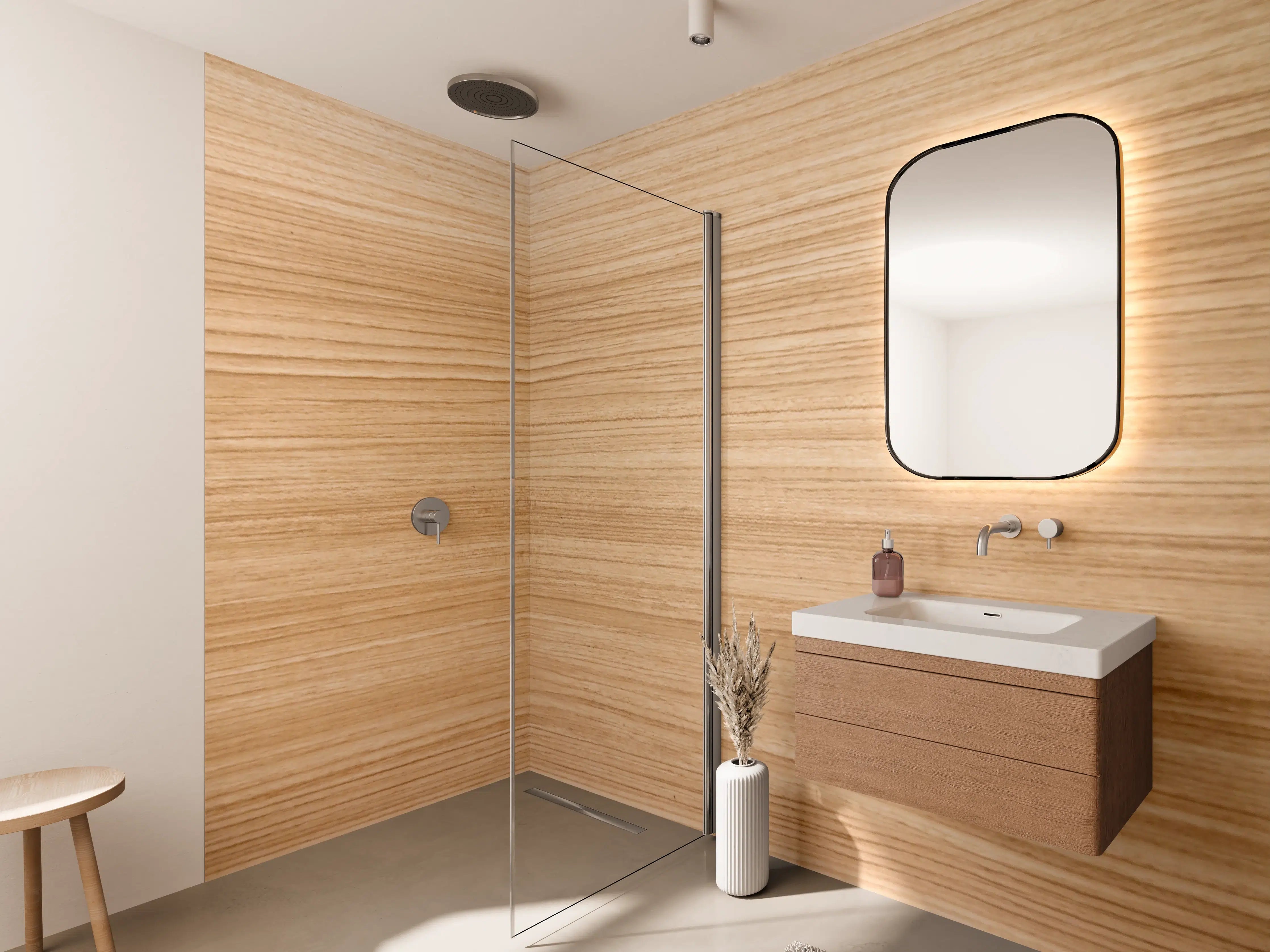 Wandverkleidung Bad - Weißes Holz mit Graufinish