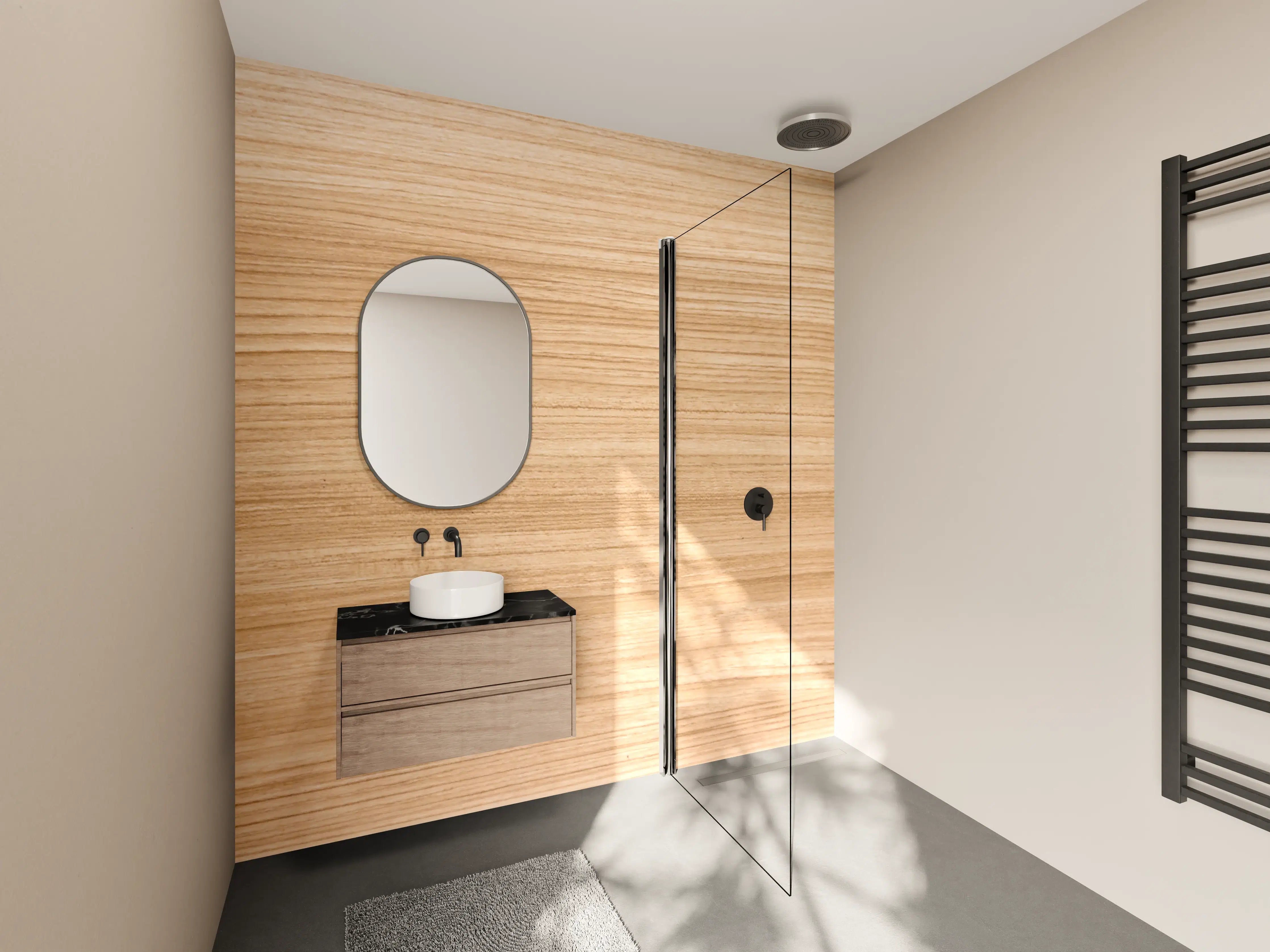 Wandverkleidung Bad - Weißes Holz mit Graufinish