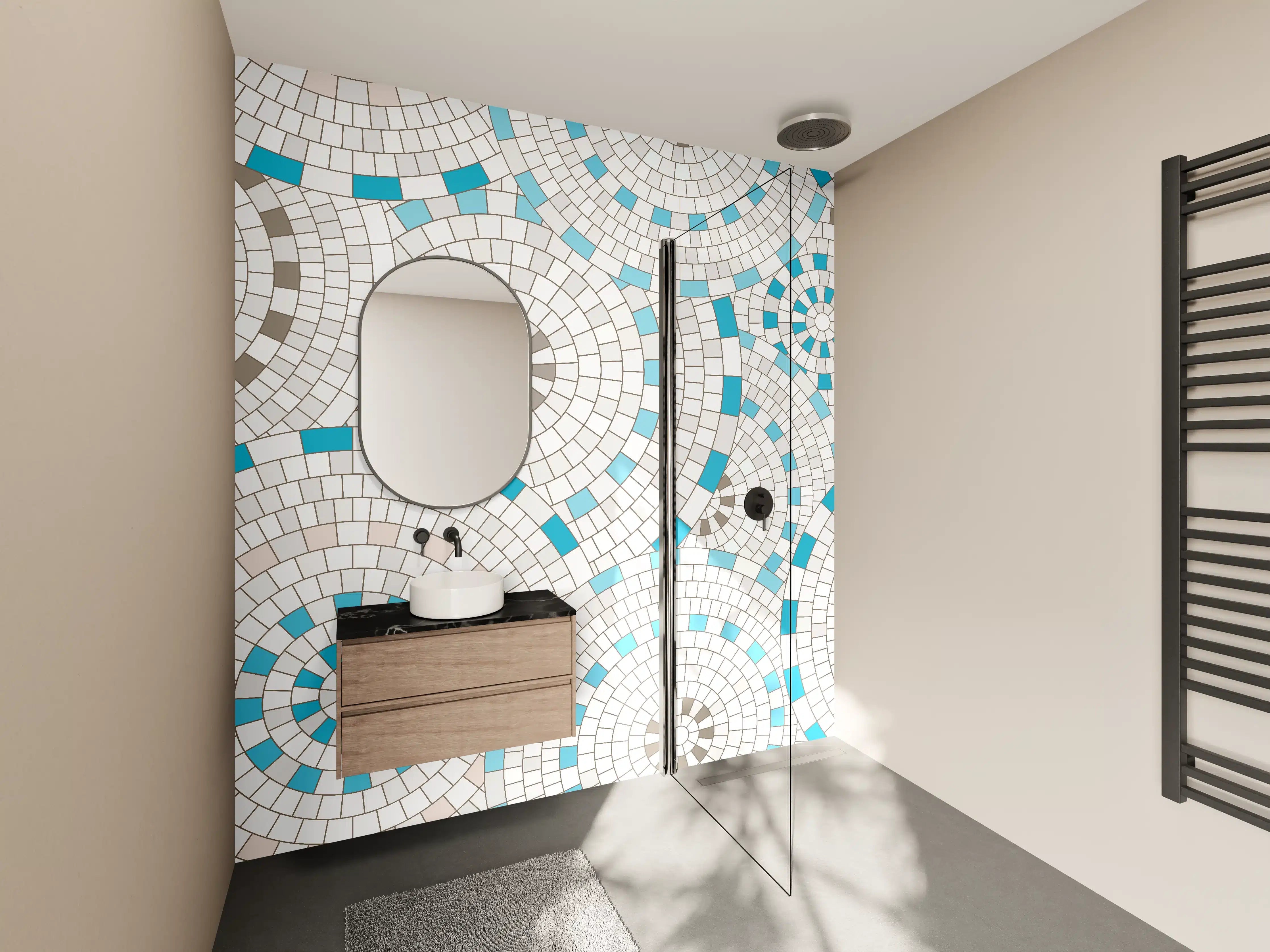 Wandverkleidung Bad - Weißes Mosaik mit Akzenten