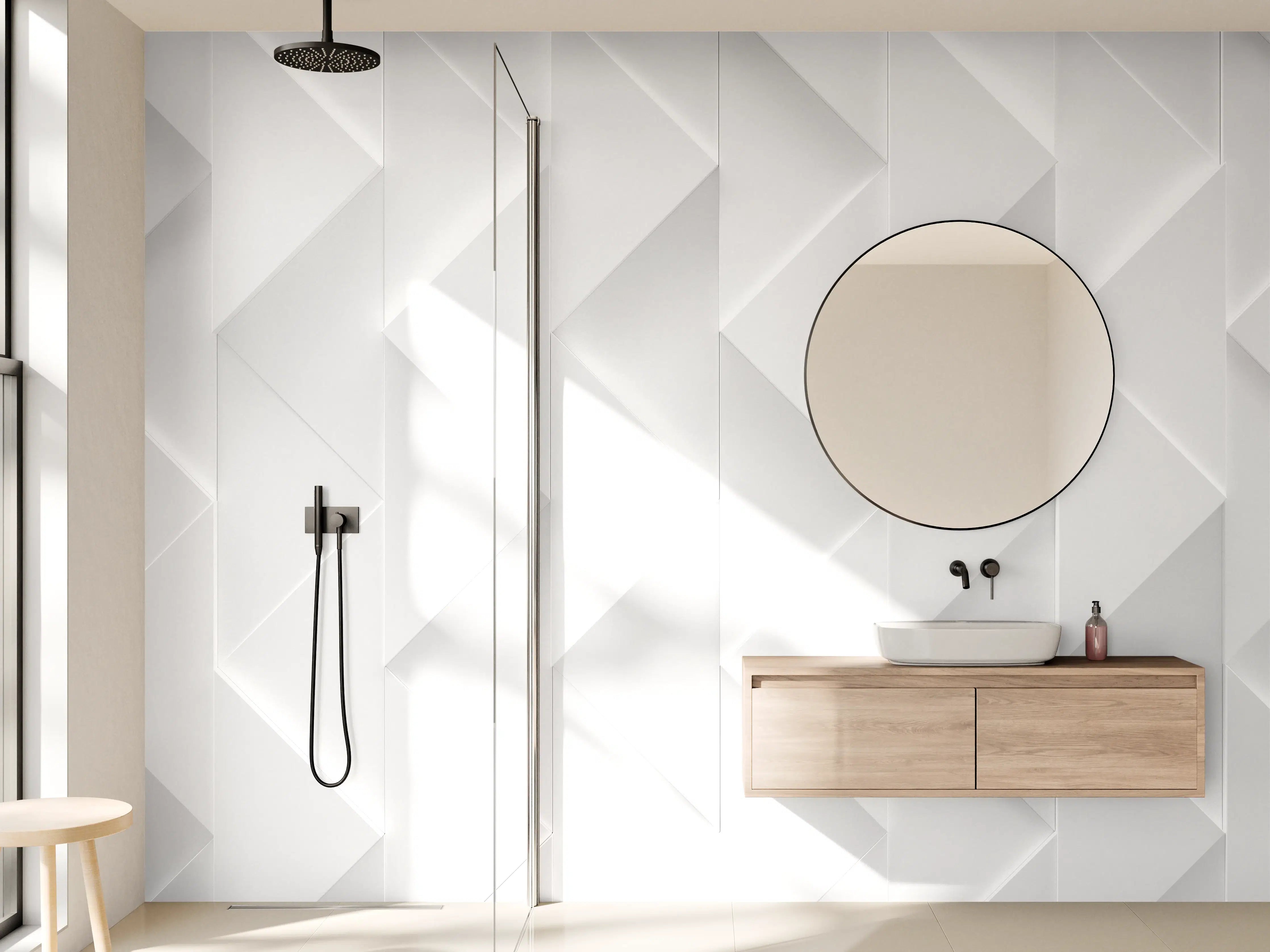 Wandverkleidung Bad - Weißes futuristisches Muster