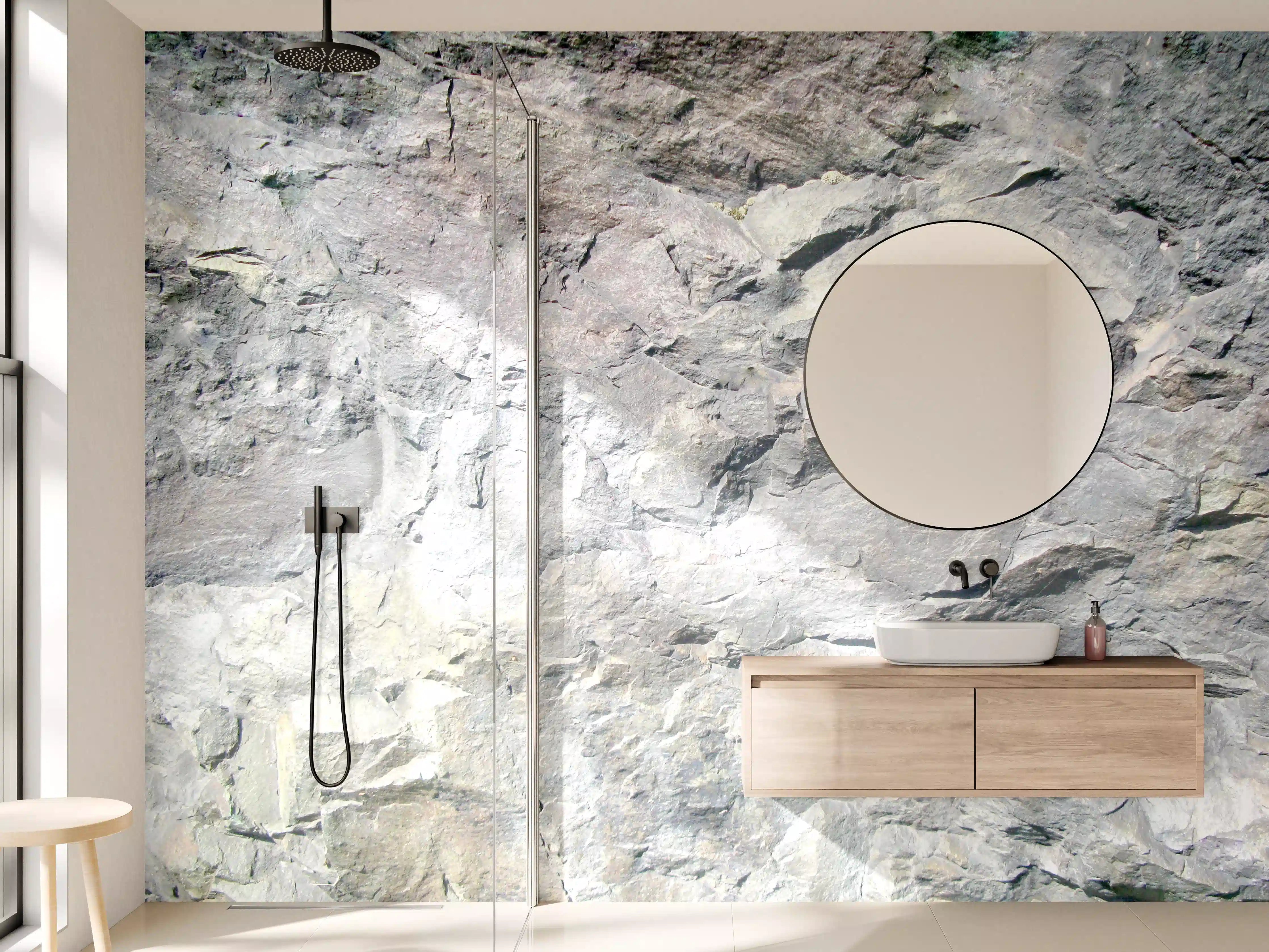 Wandverkleidung Bad - Weißes und graues Gestein mit Textur