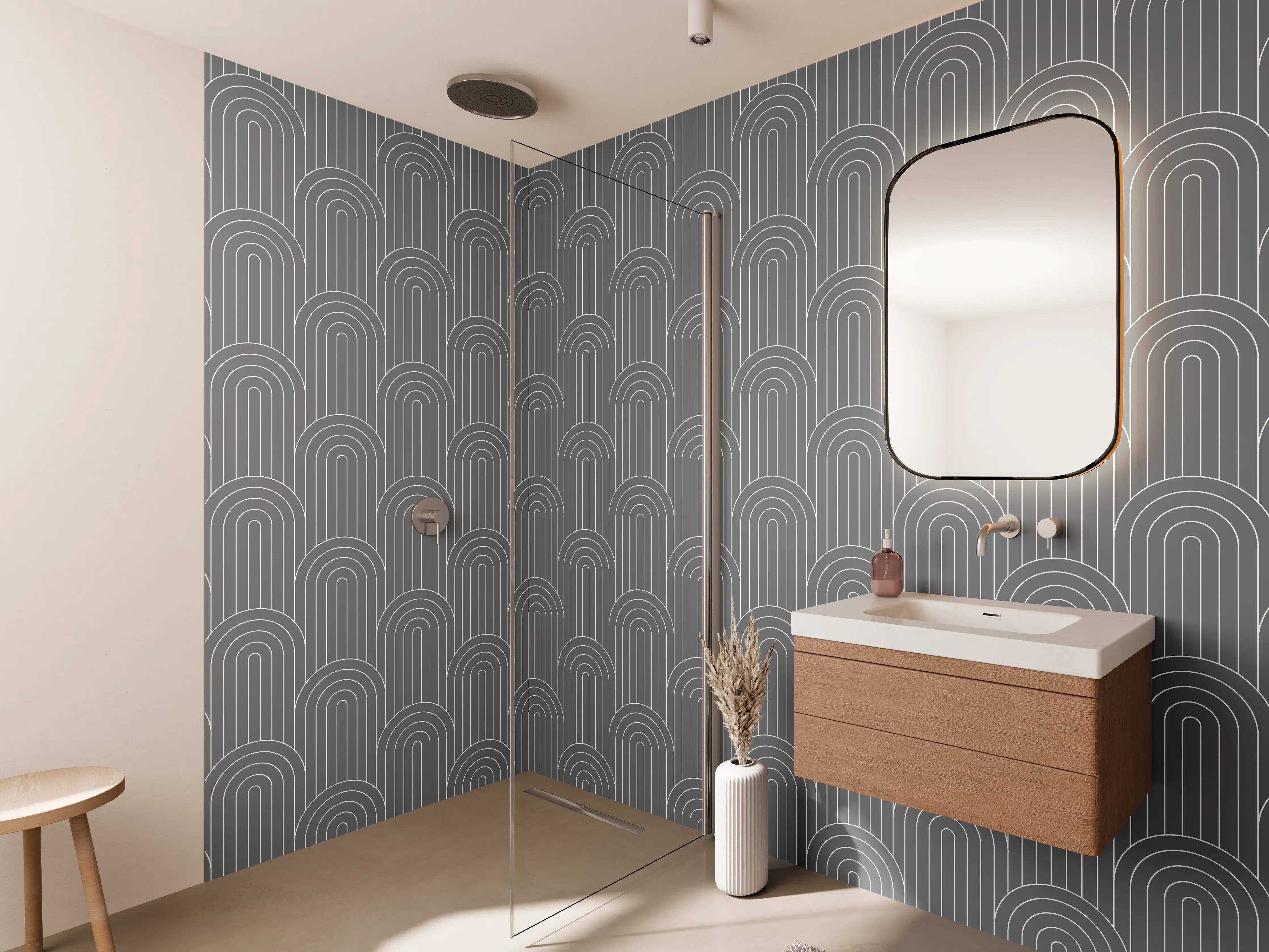 Wandverkleidung Bad - Weißgraue Mustergestaltung