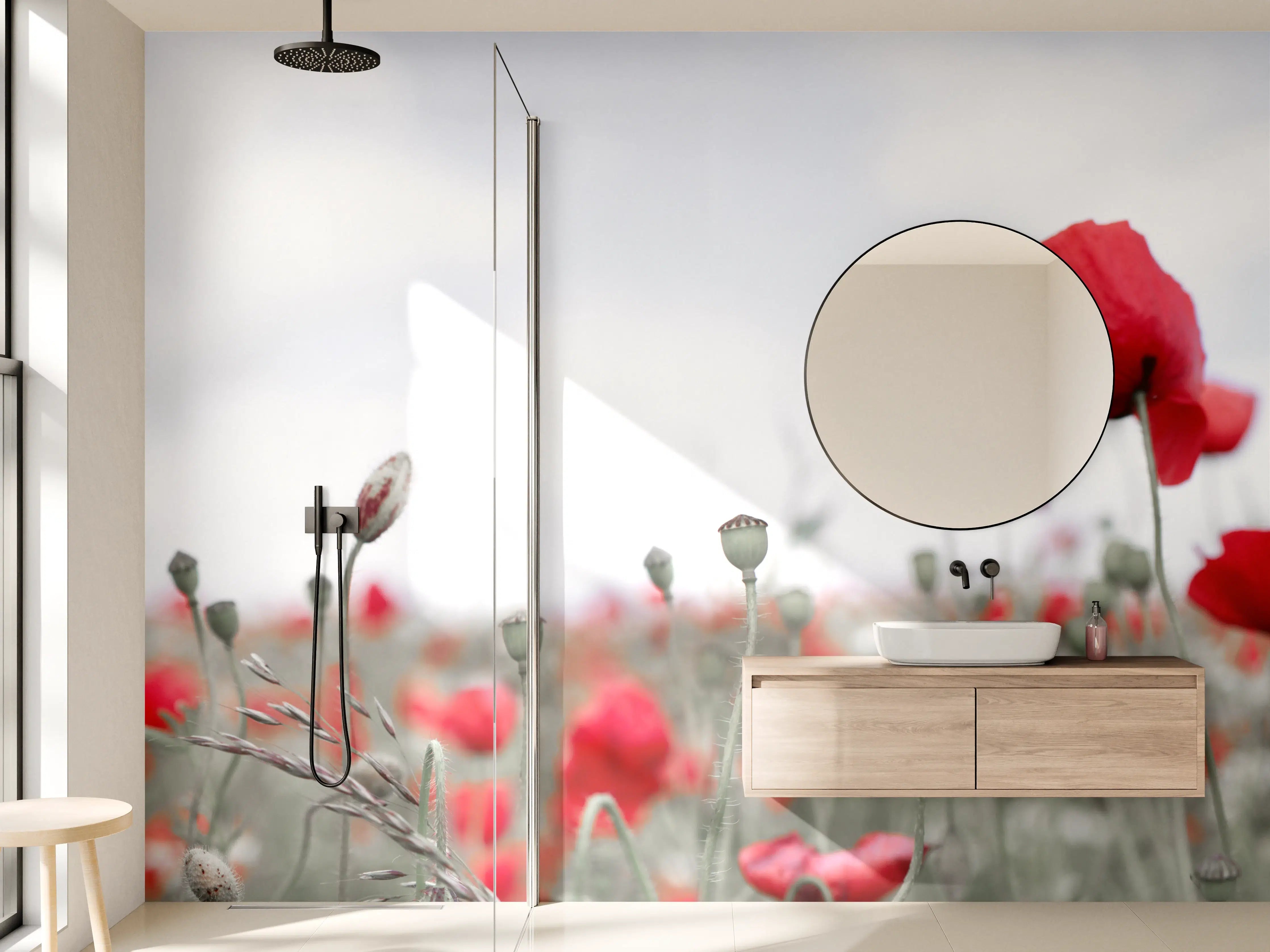 Wandverkleidung Bad - Weites rotes Mohnfeld Panorama