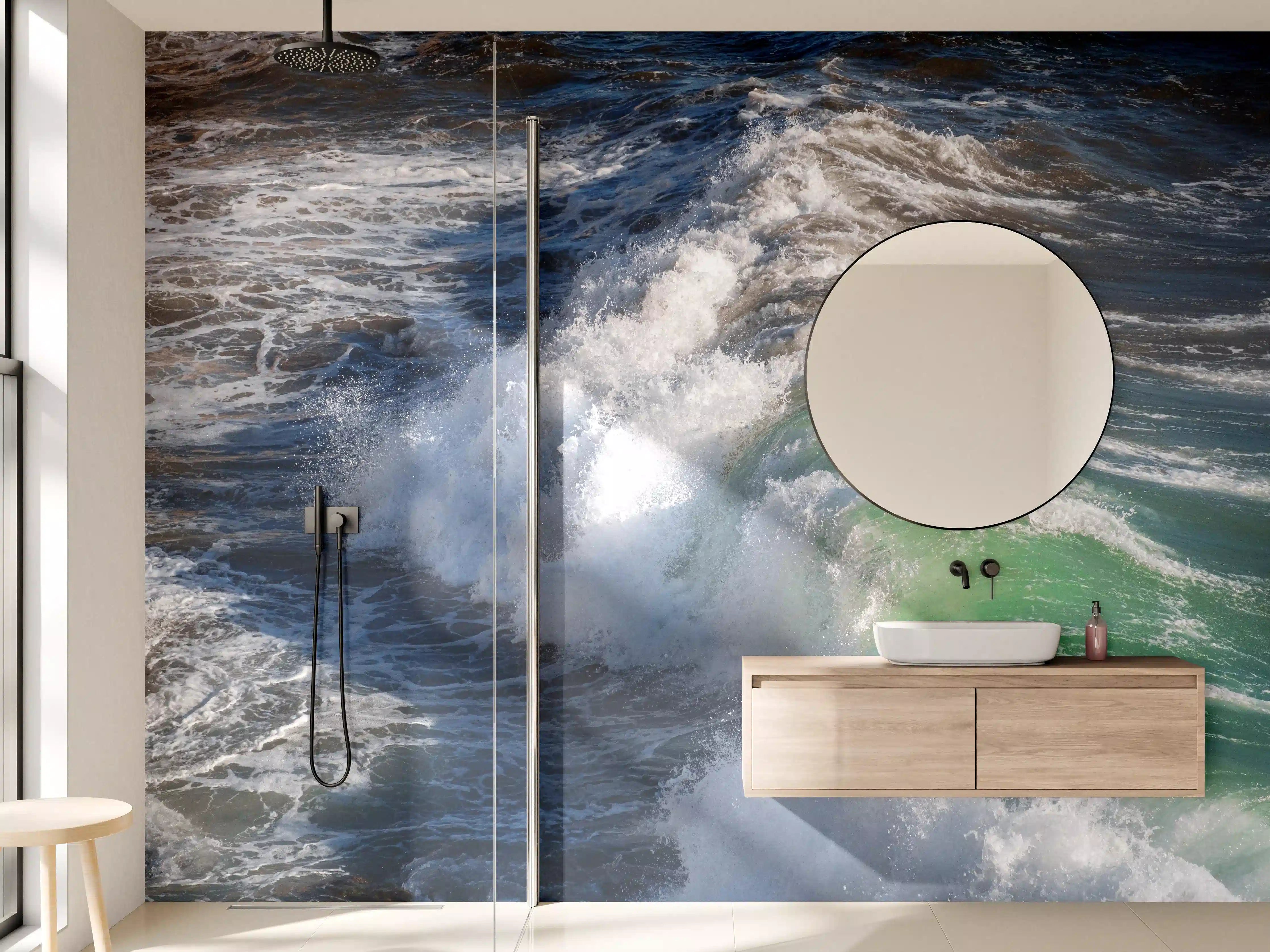 Wandverkleidung Bad - Wellen mit grünlich-blauem Wasser