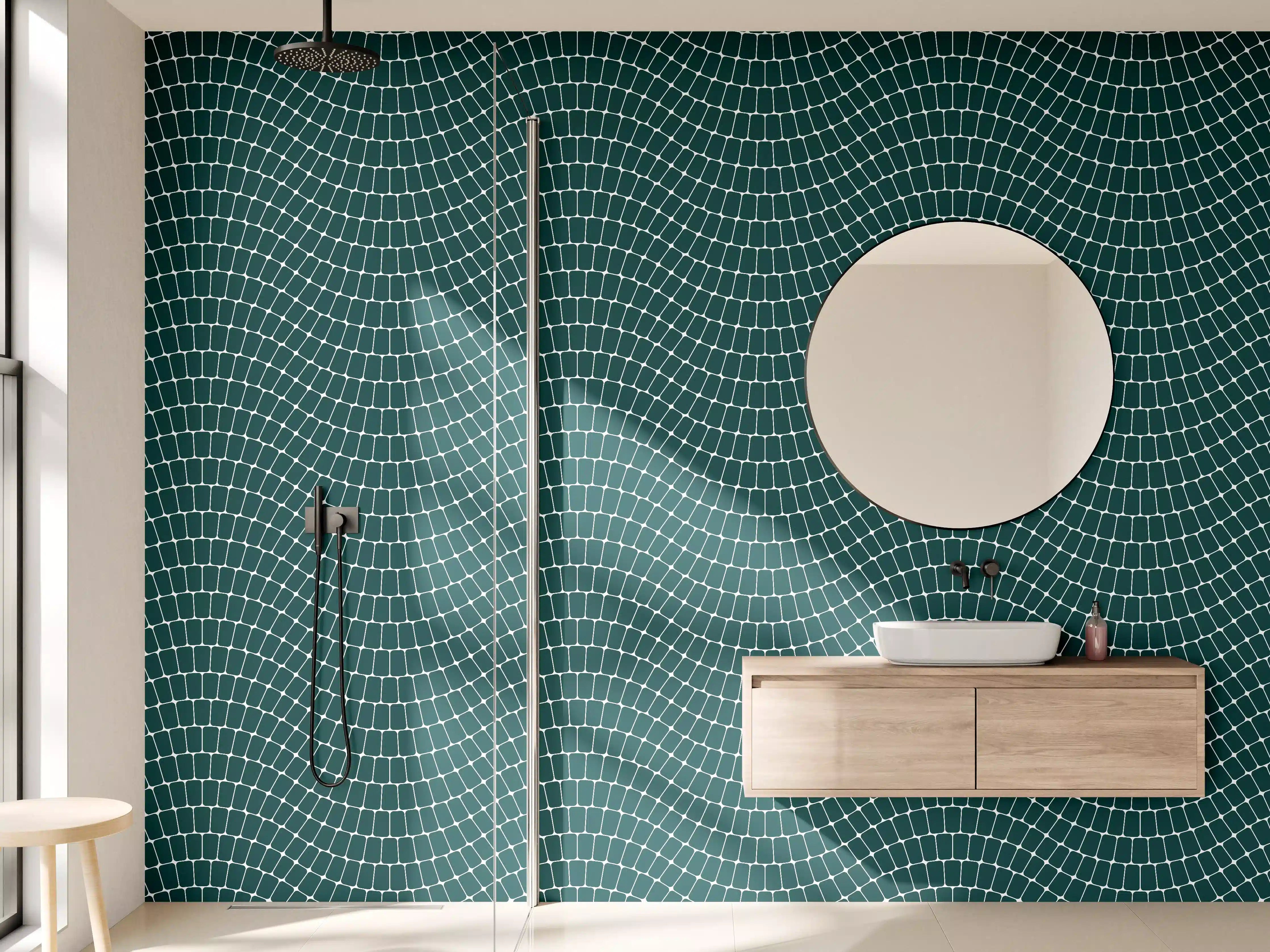 Wandverkleidung Bad - Wellenförmiges Mosaikmuster in Dunkelgrün