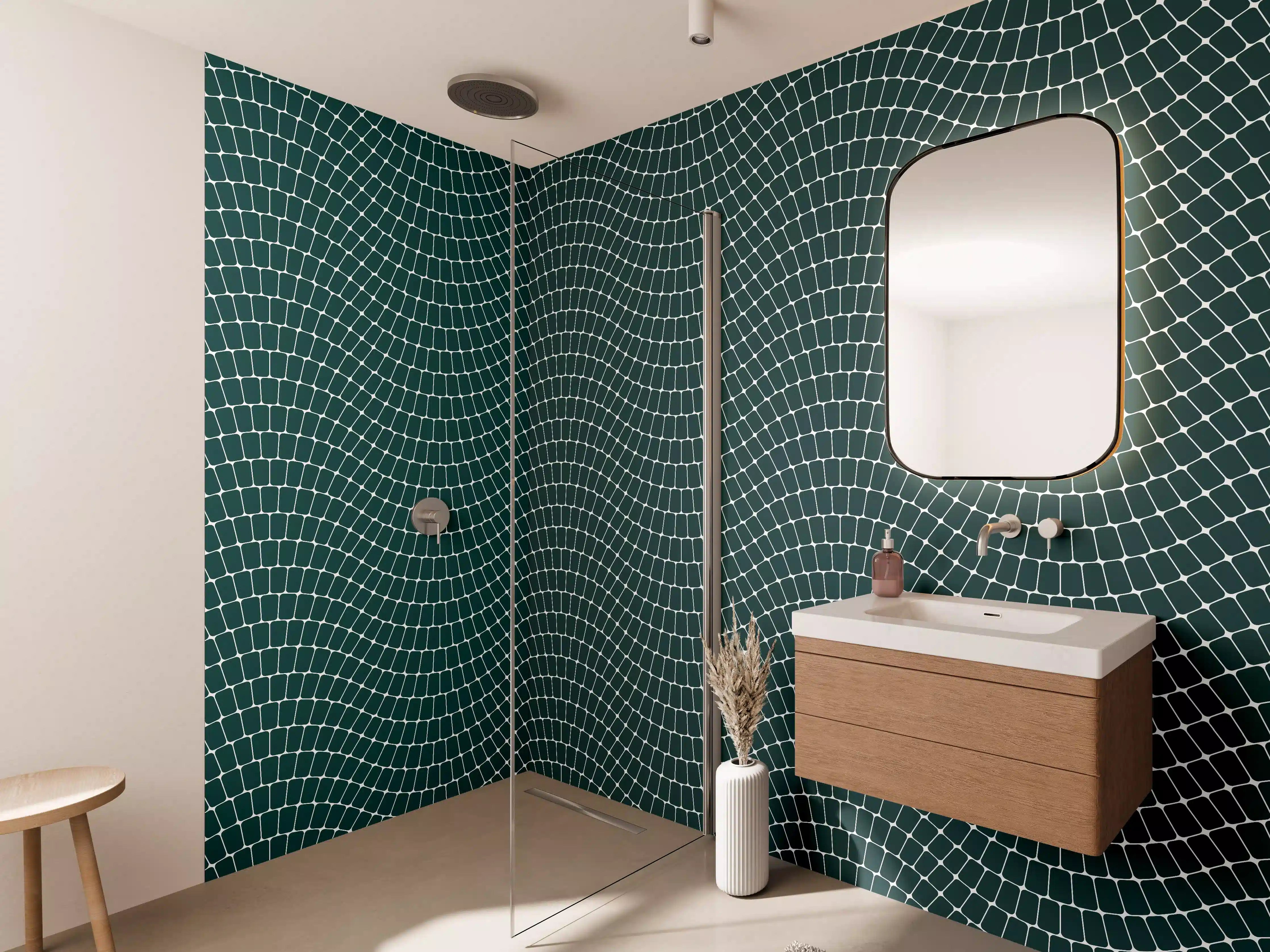 Wandverkleidung Bad - Wellenförmiges Mosaikmuster in Dunkelgrün