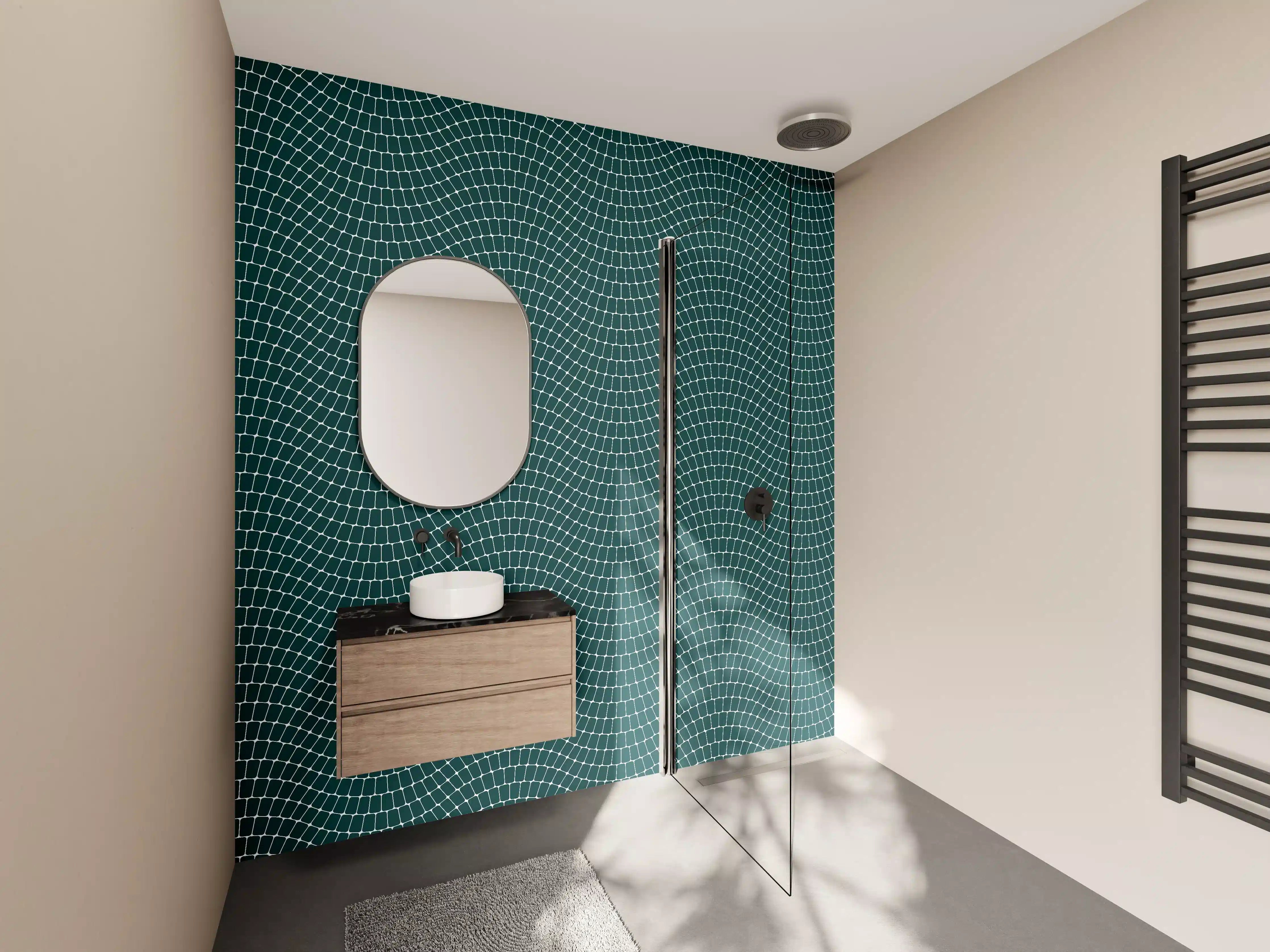 Wandverkleidung Bad - Wellenförmiges Mosaikmuster in Dunkelgrün