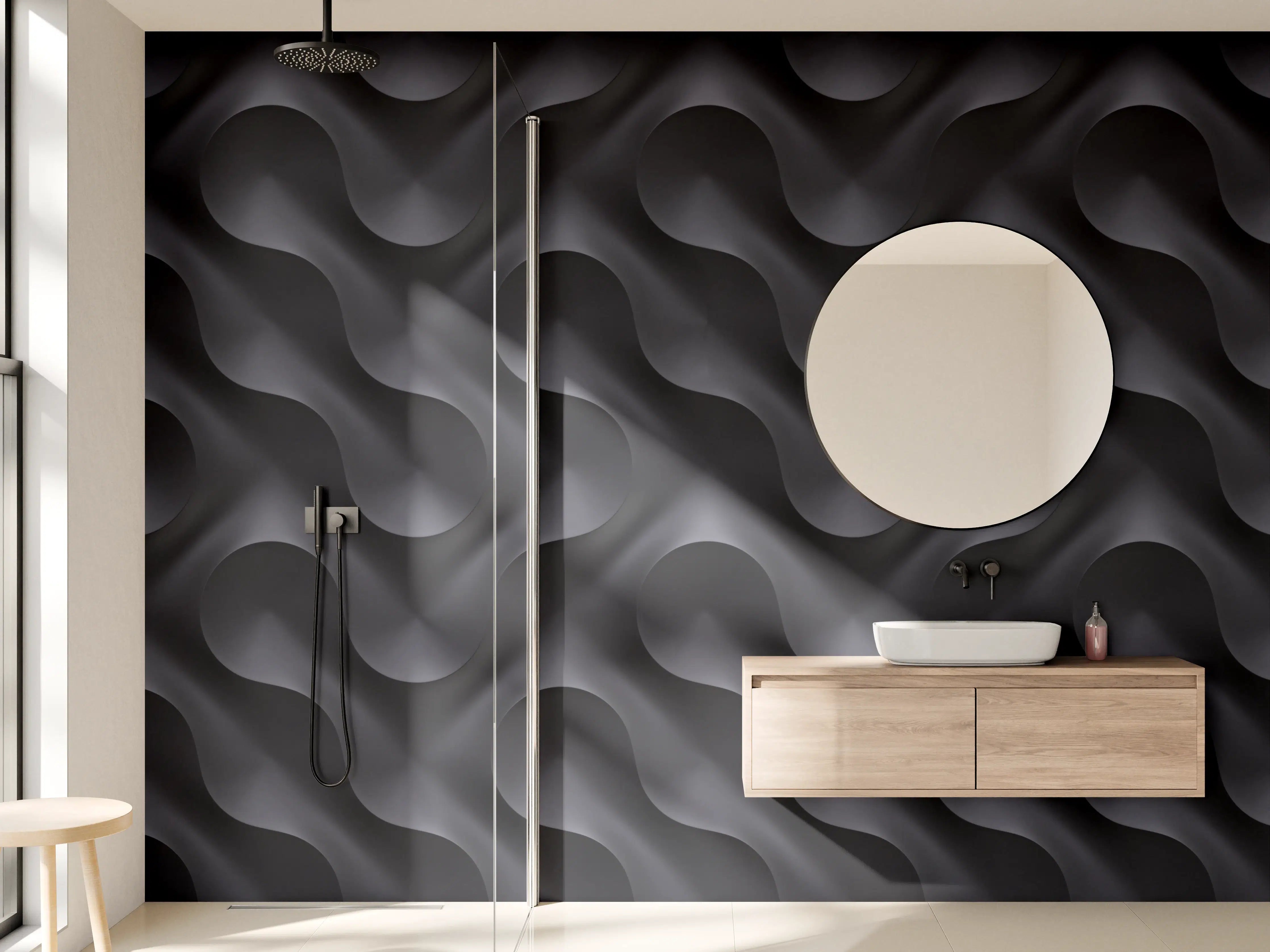 Wandverkleidung Bad - Wellenmuster Wandpaneel Grau