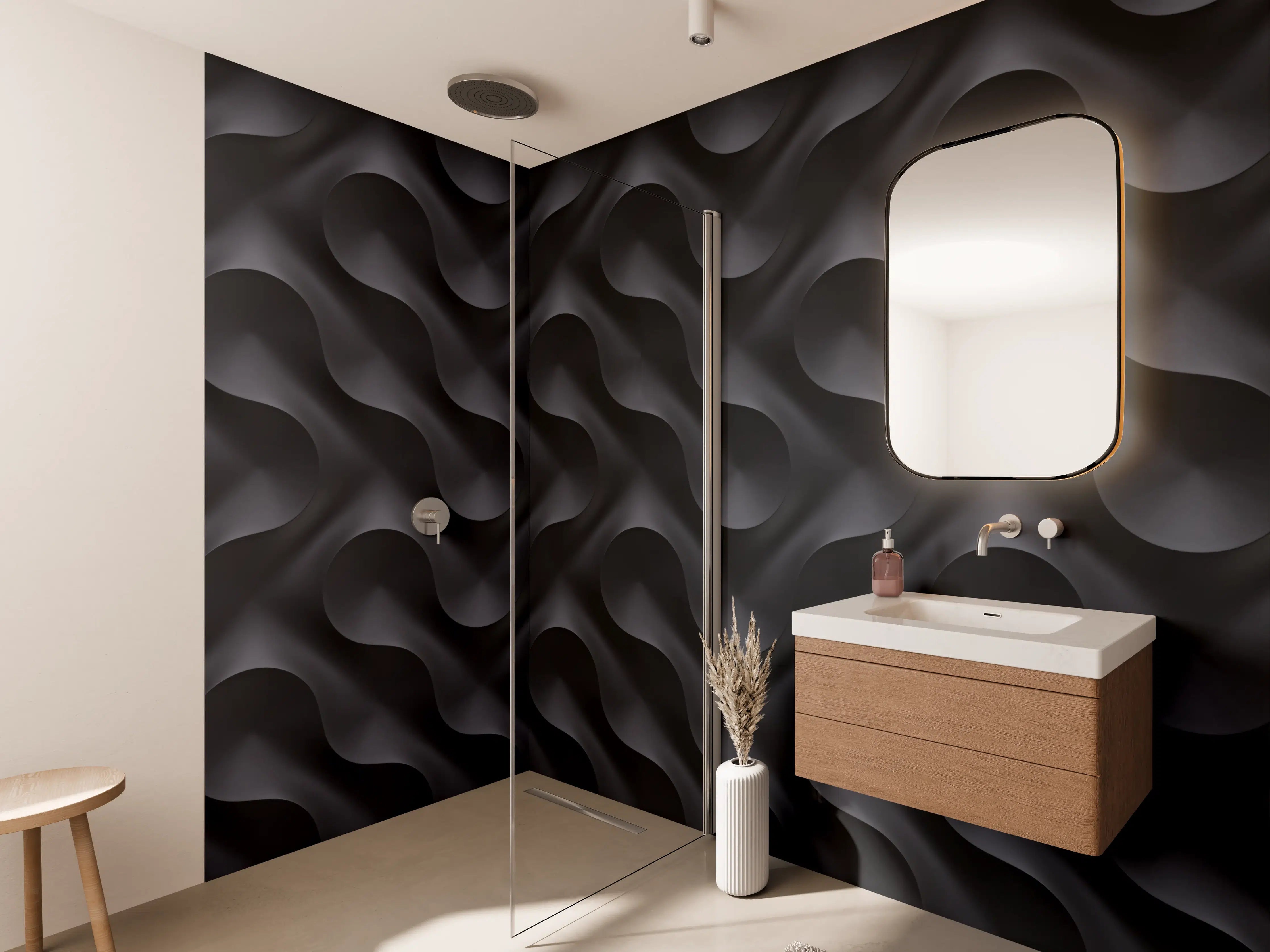 Wandverkleidung Bad - Wellenmuster Wandpaneel Grau