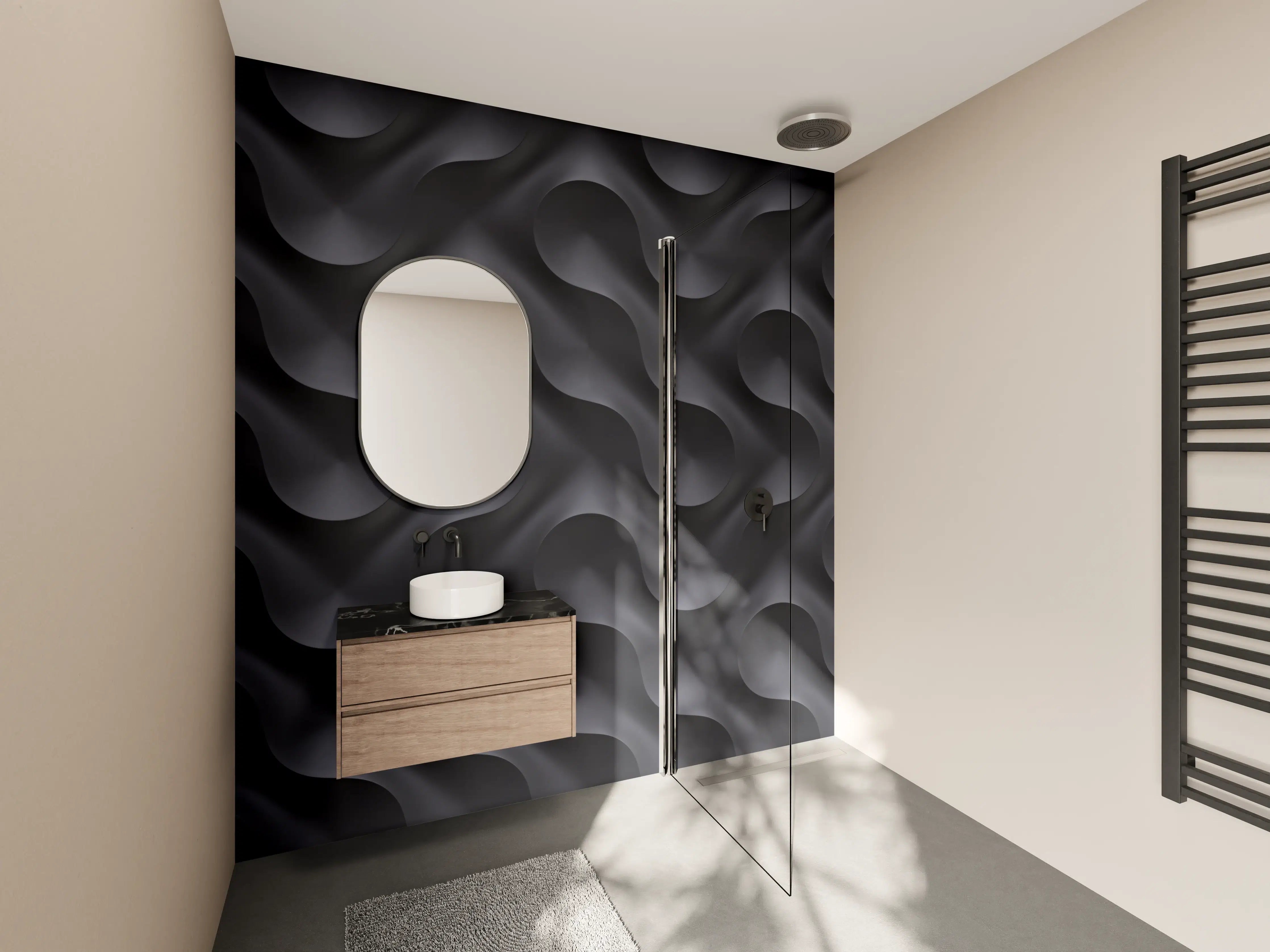 Wandverkleidung Bad - Wellenmuster Wandpaneel Grau