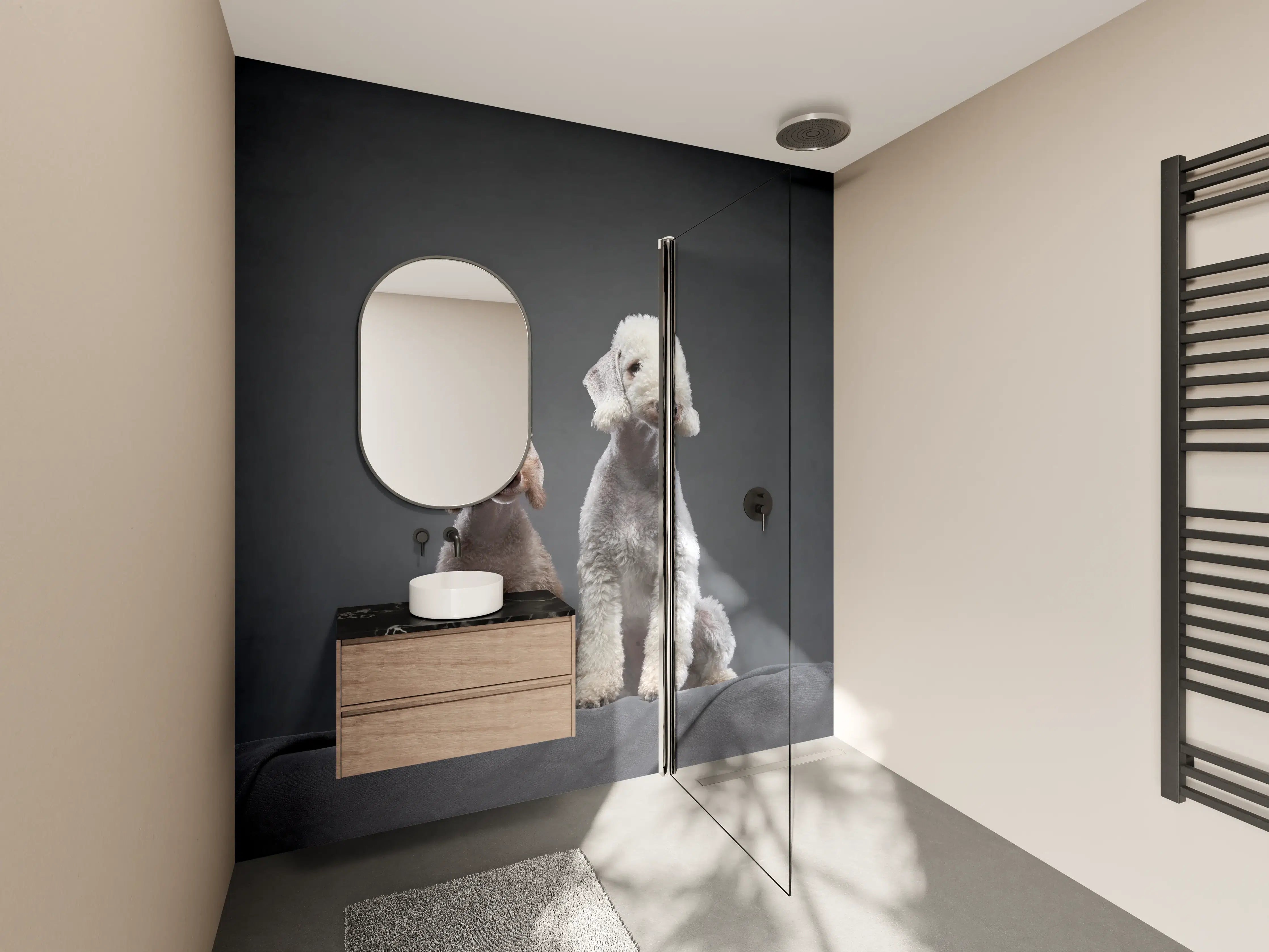 Wandverkleidung Bad - Welpe und erwachsener Bedlington Terrier