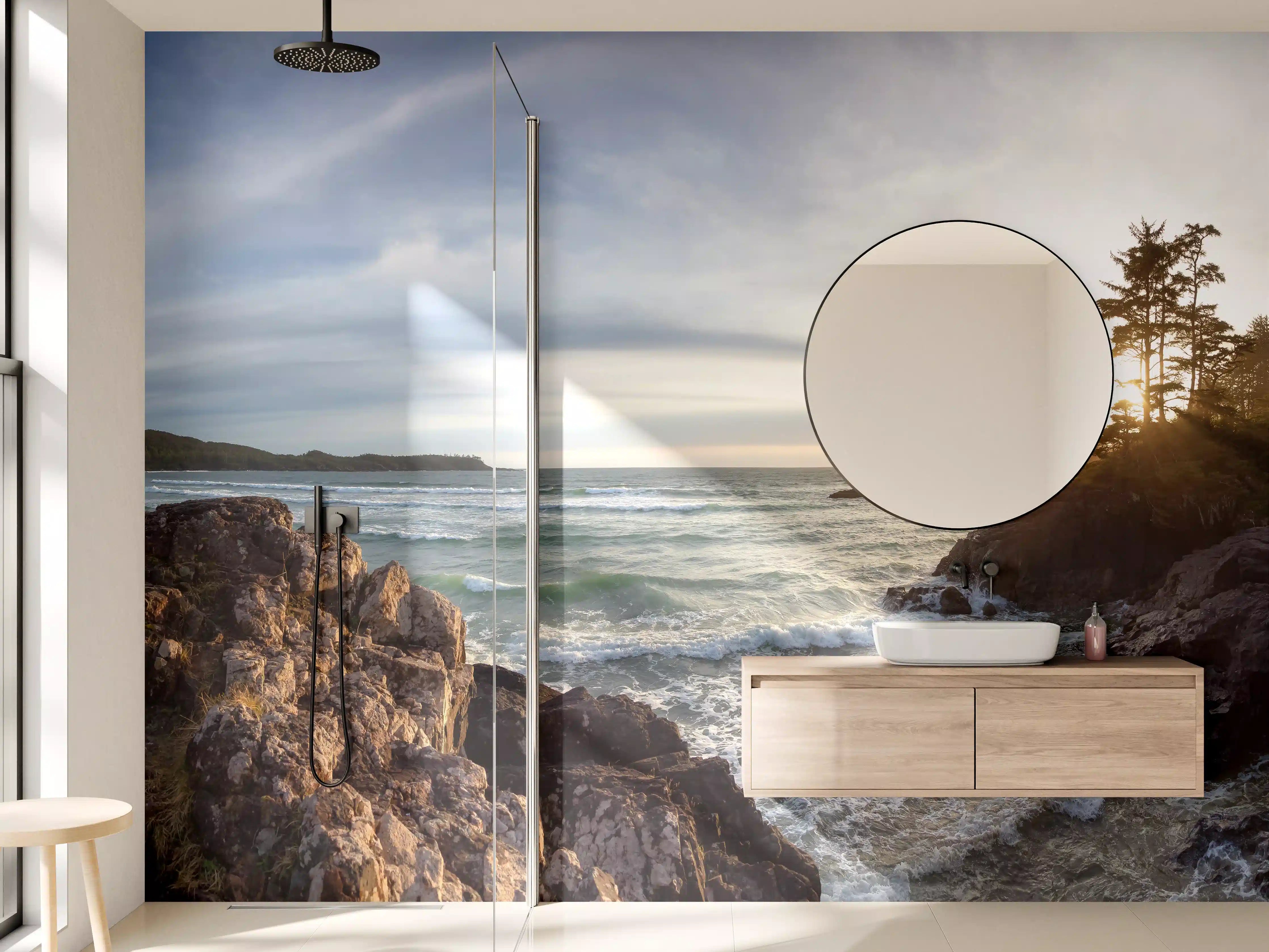 Wandverkleidung Bad - Wilder Küstenabschnitt bei Sonnenuntergang