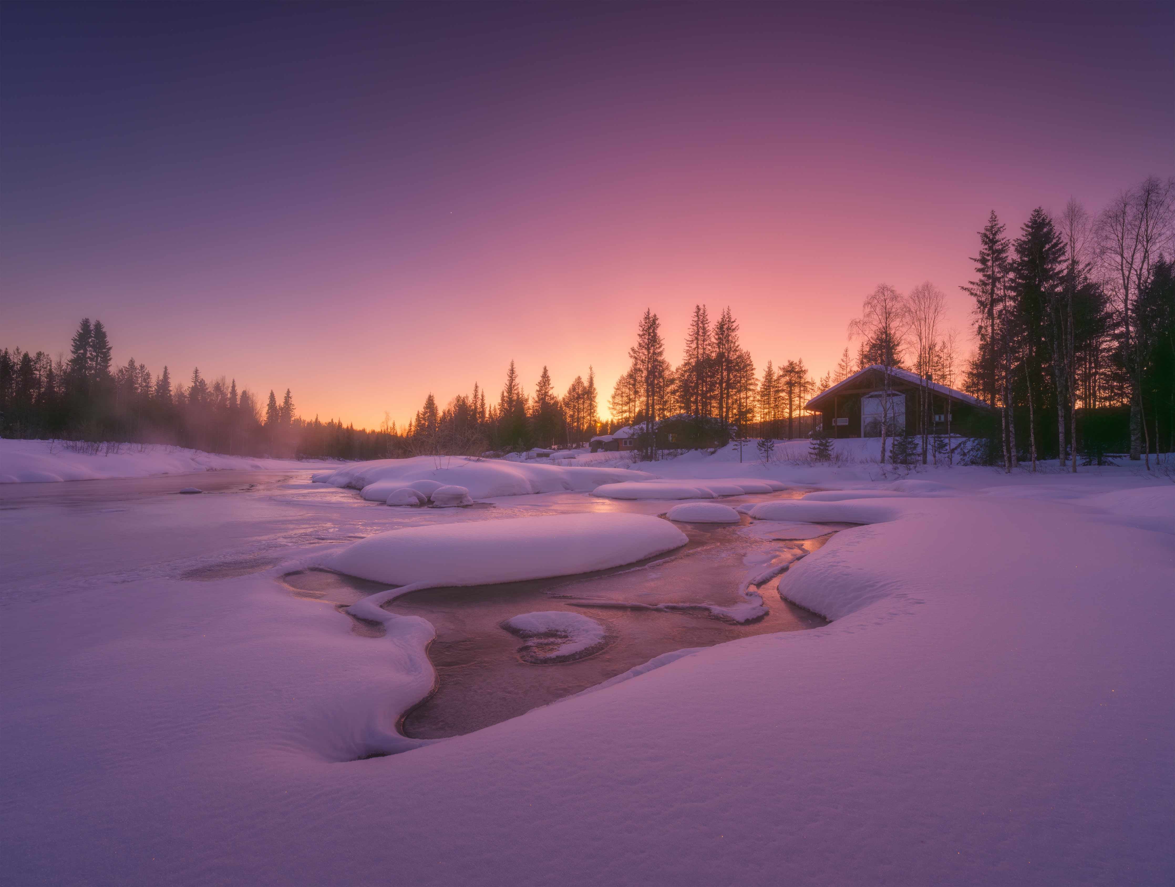 Wandverkleidung Bad-Winterliche Schneelandschaft bei Sonnenuntergang