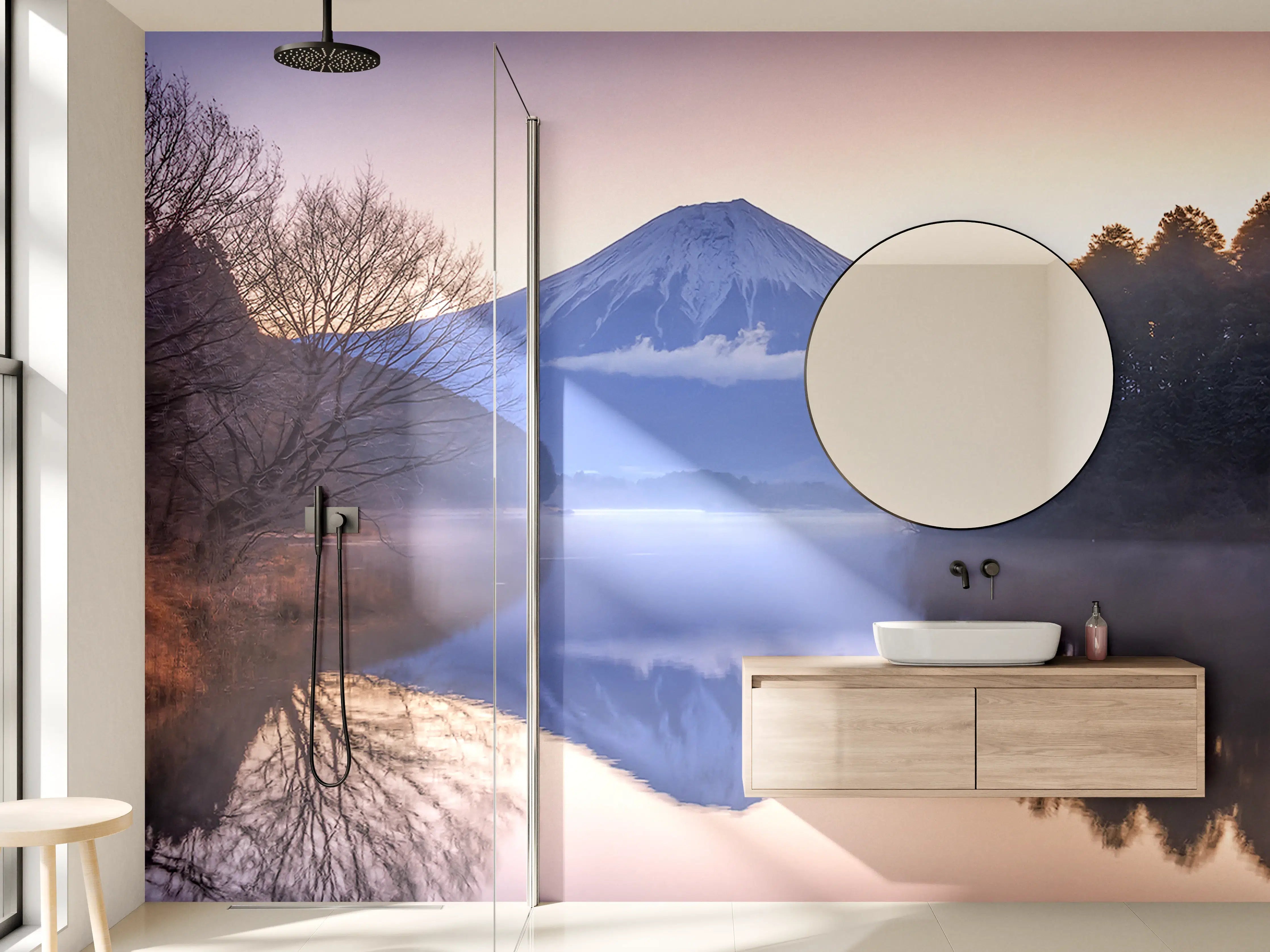 Wandverkleidung Bad - Winterlicher Fuji-Spiegelung