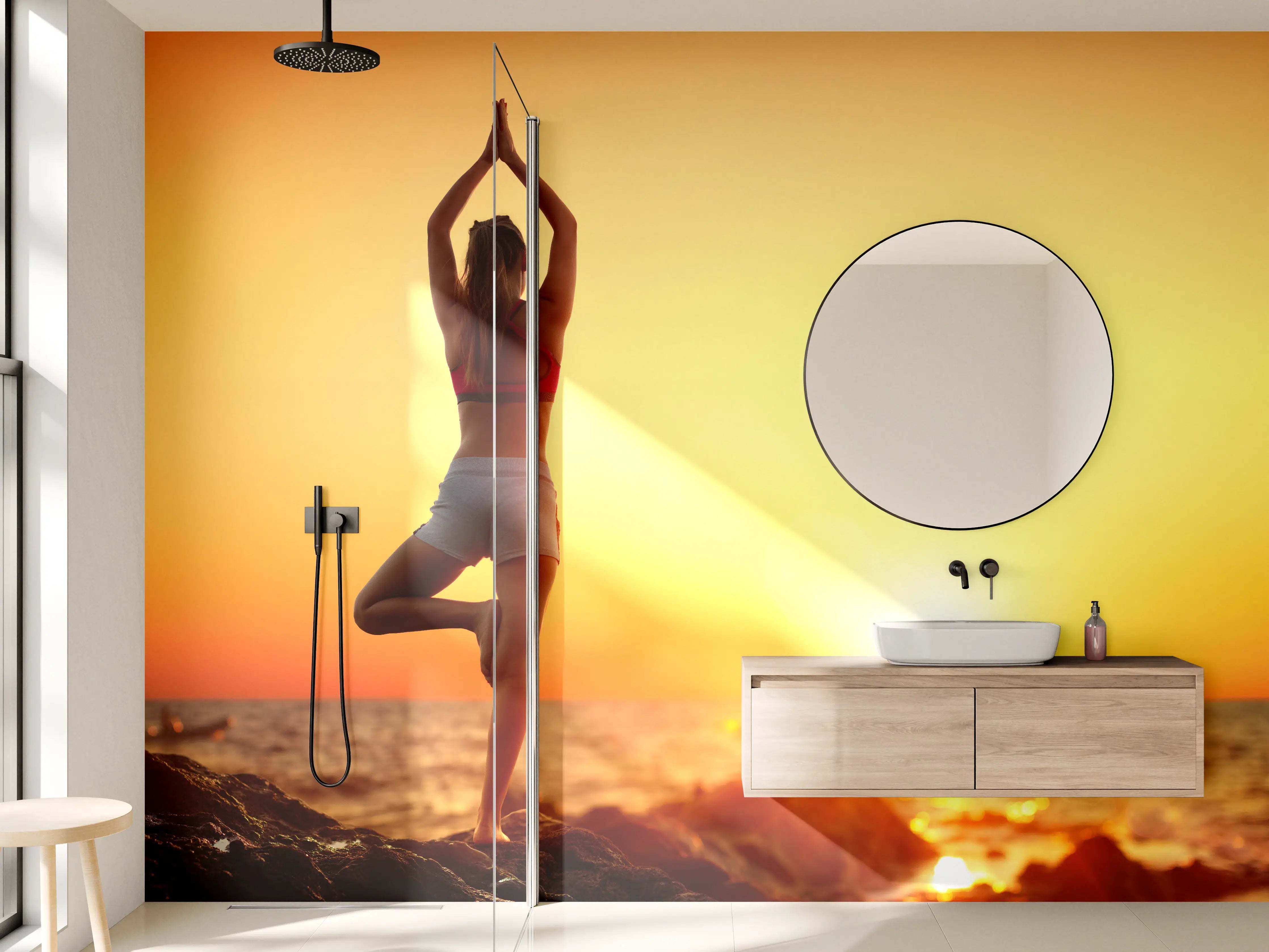 Wandverkleidung Bad - Yoga bei Sonnenuntergang