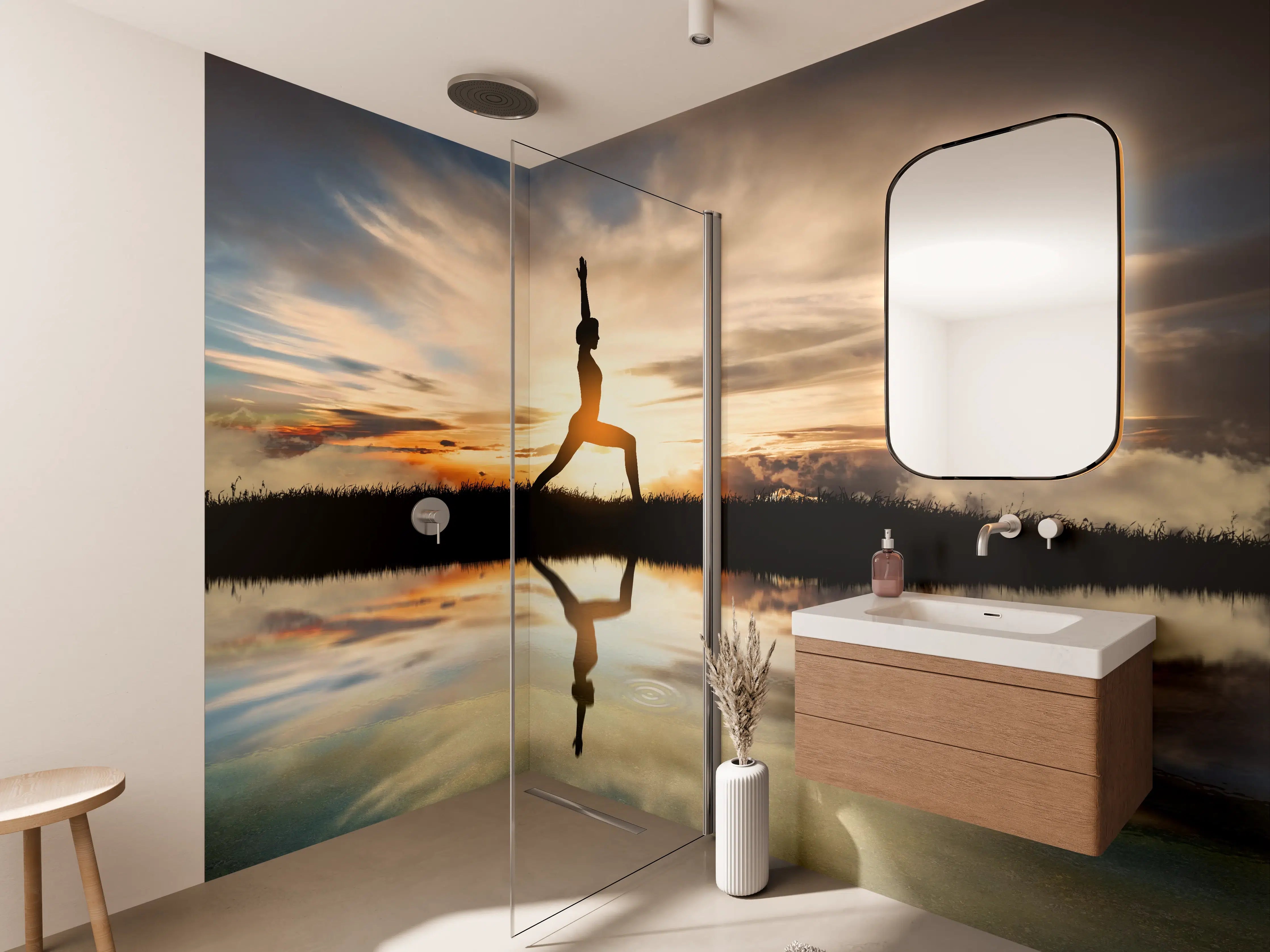 Wandverkleidung Bad - Yoga praktizierendes Mädchen