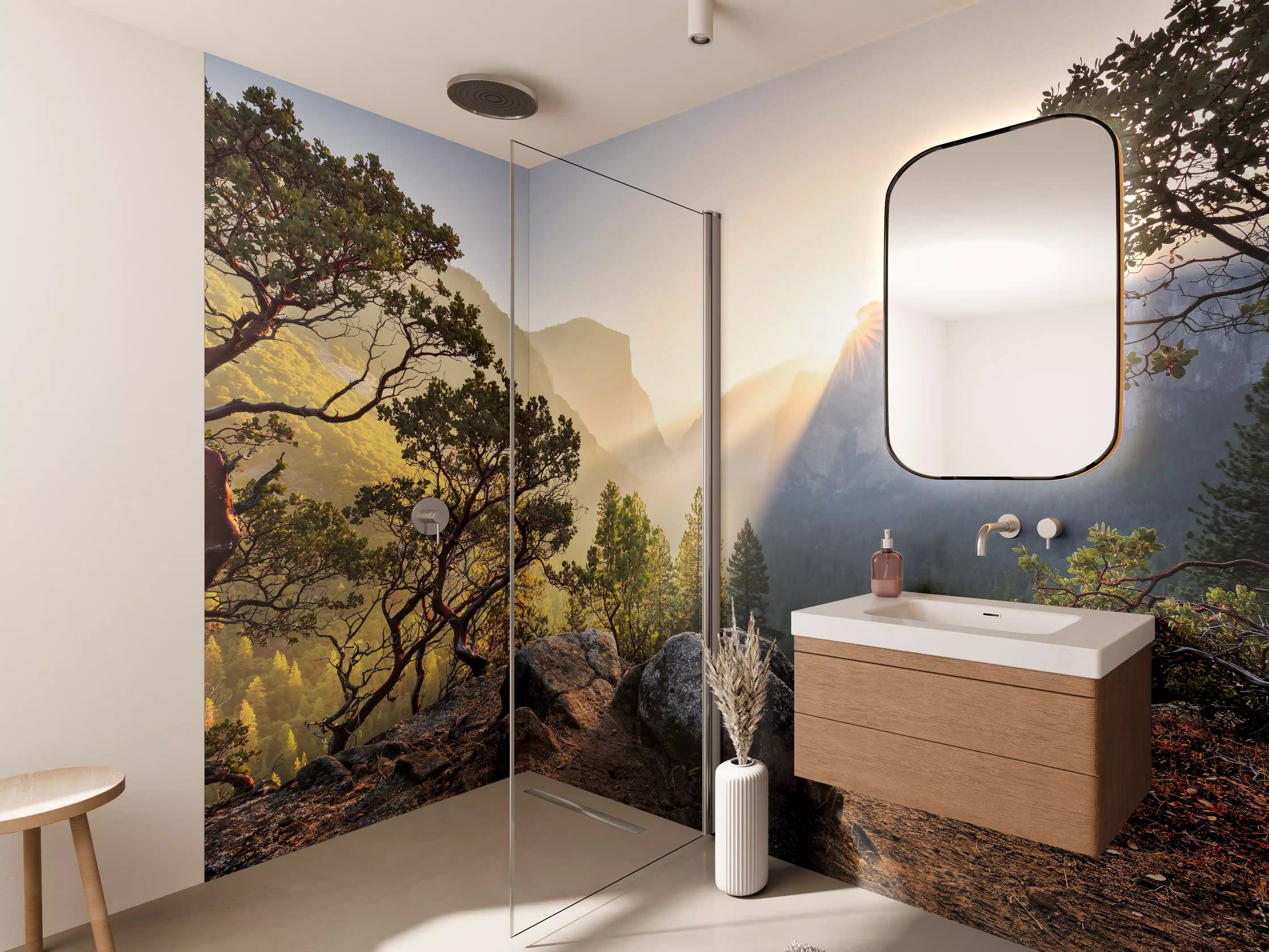 Wandverkleidung Bad - Yosemite Sonnenstrahlen Panorama