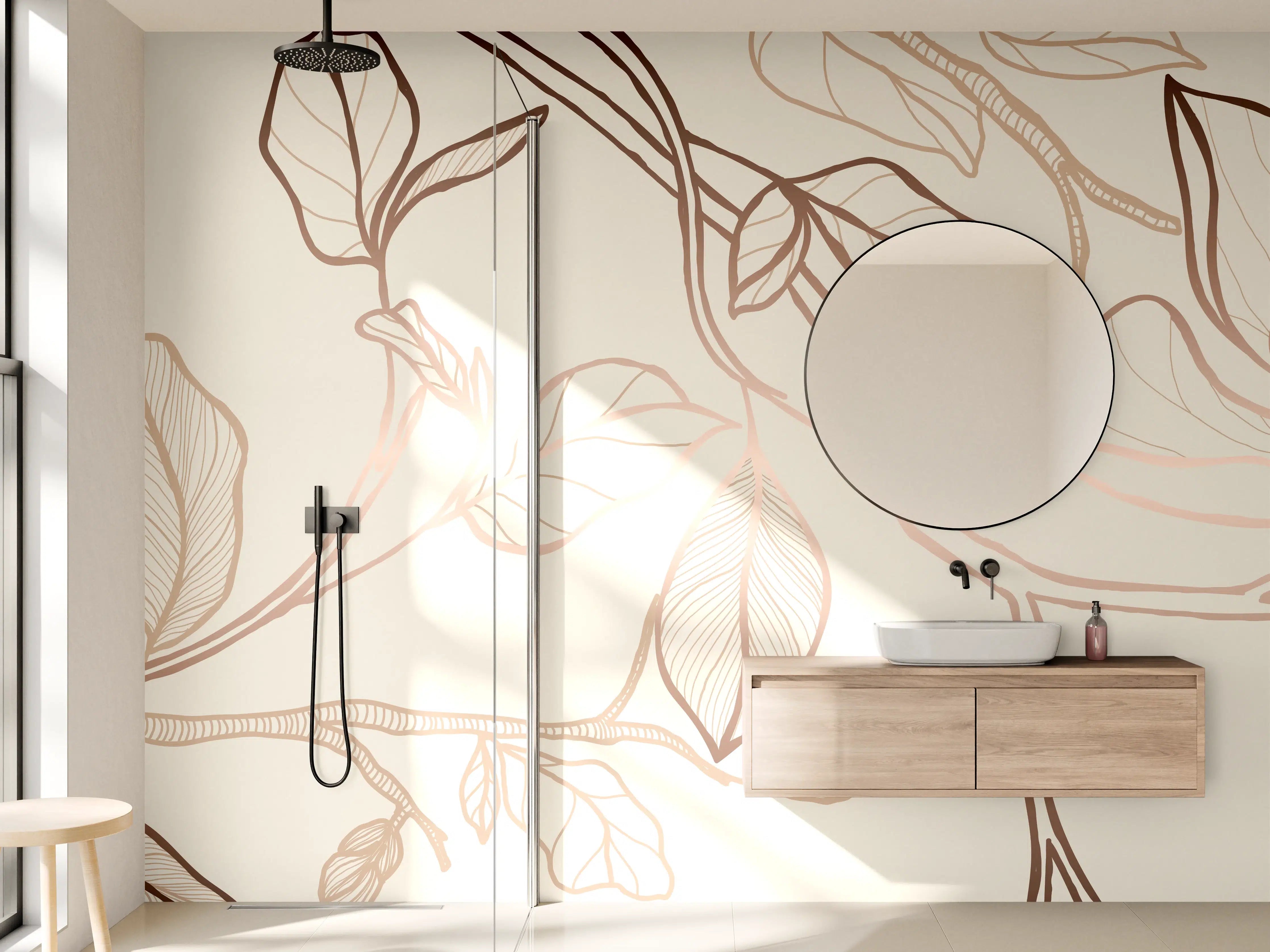 Wandverkleidung Bad - Zarte Blumenzeichnung Beige