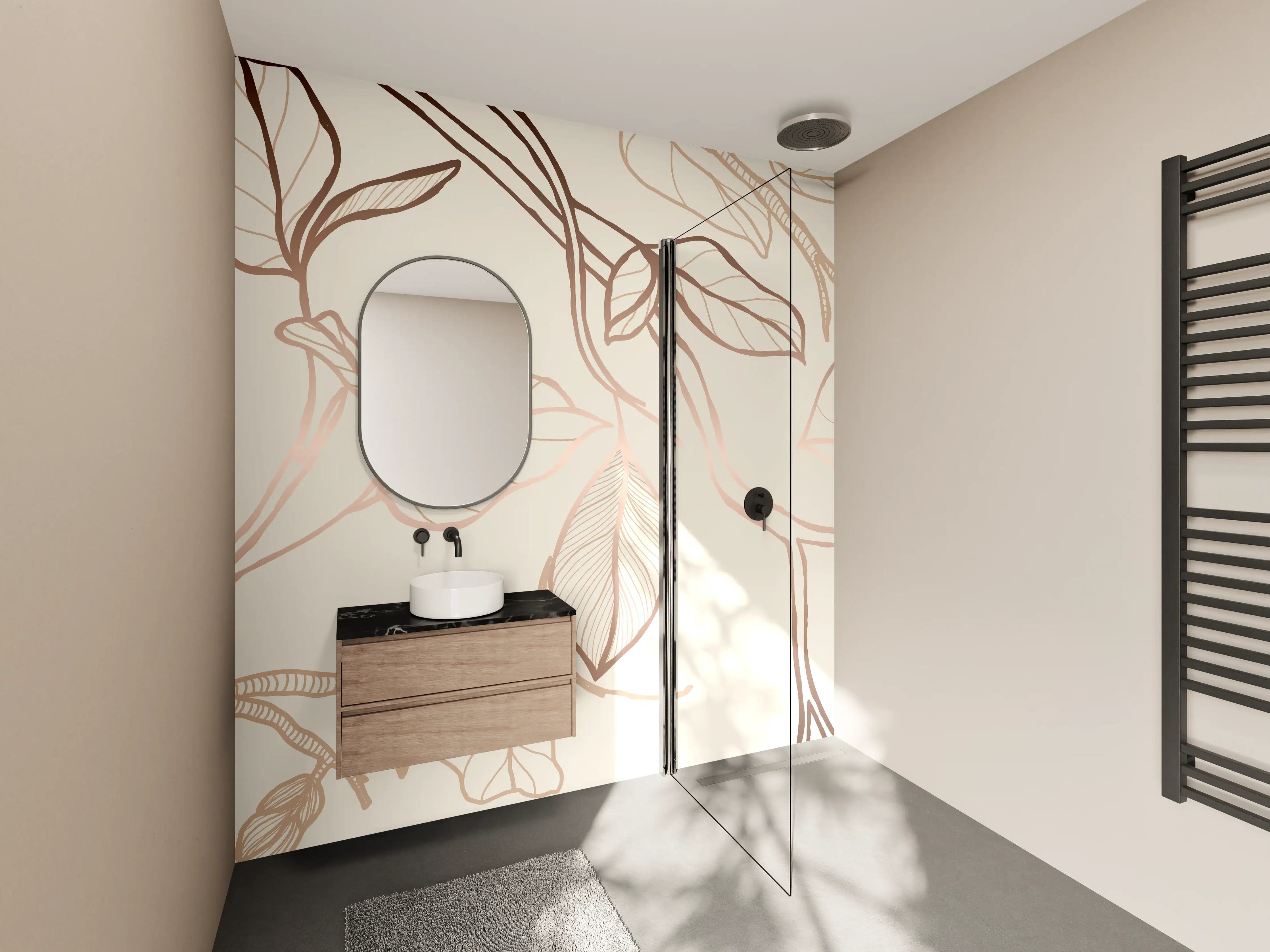 Wandverkleidung Bad - Zarte Blumenzeichnung Beige