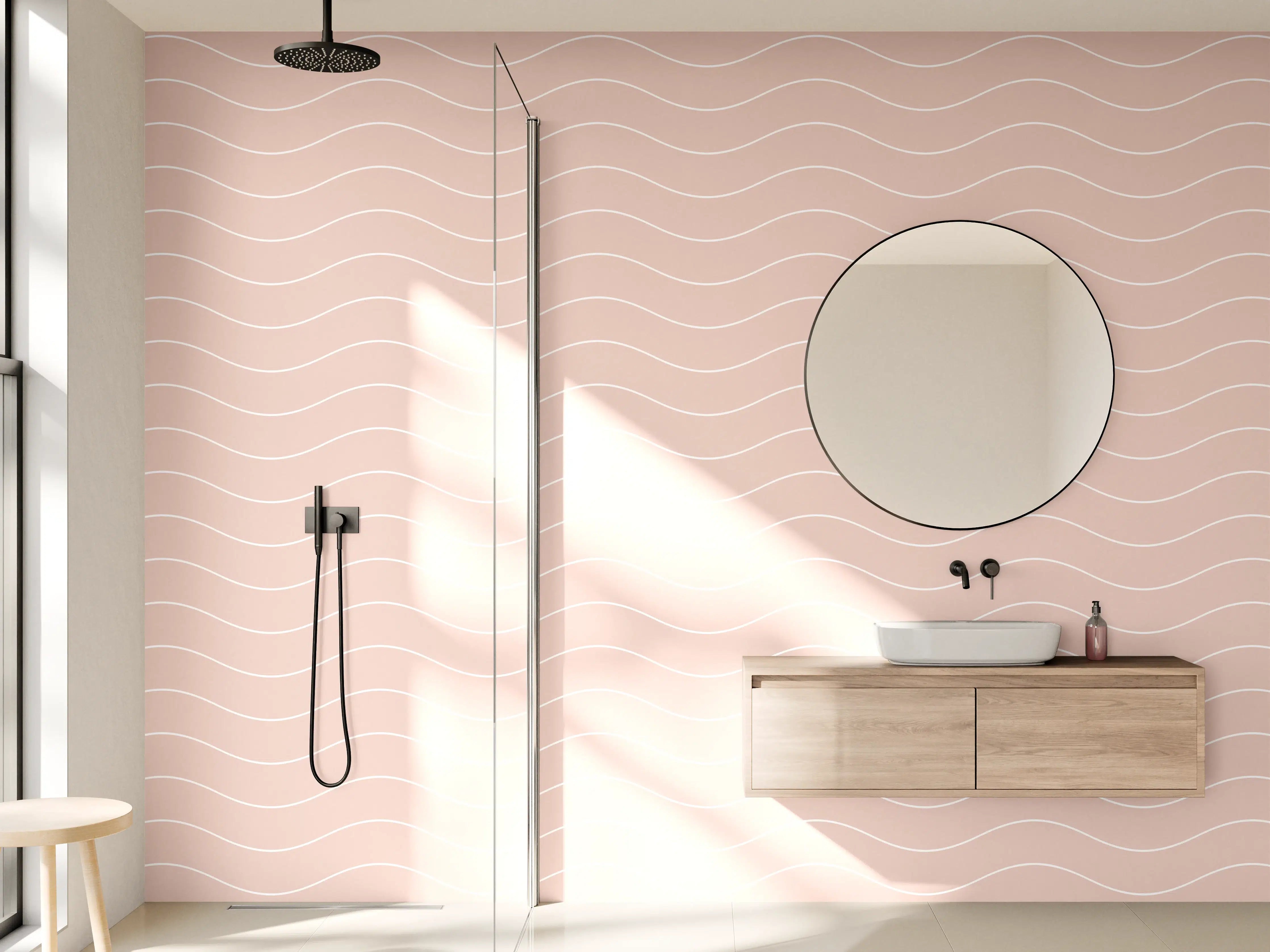 Wandverkleidung Bad - Zarte Grau-Pastellwellen