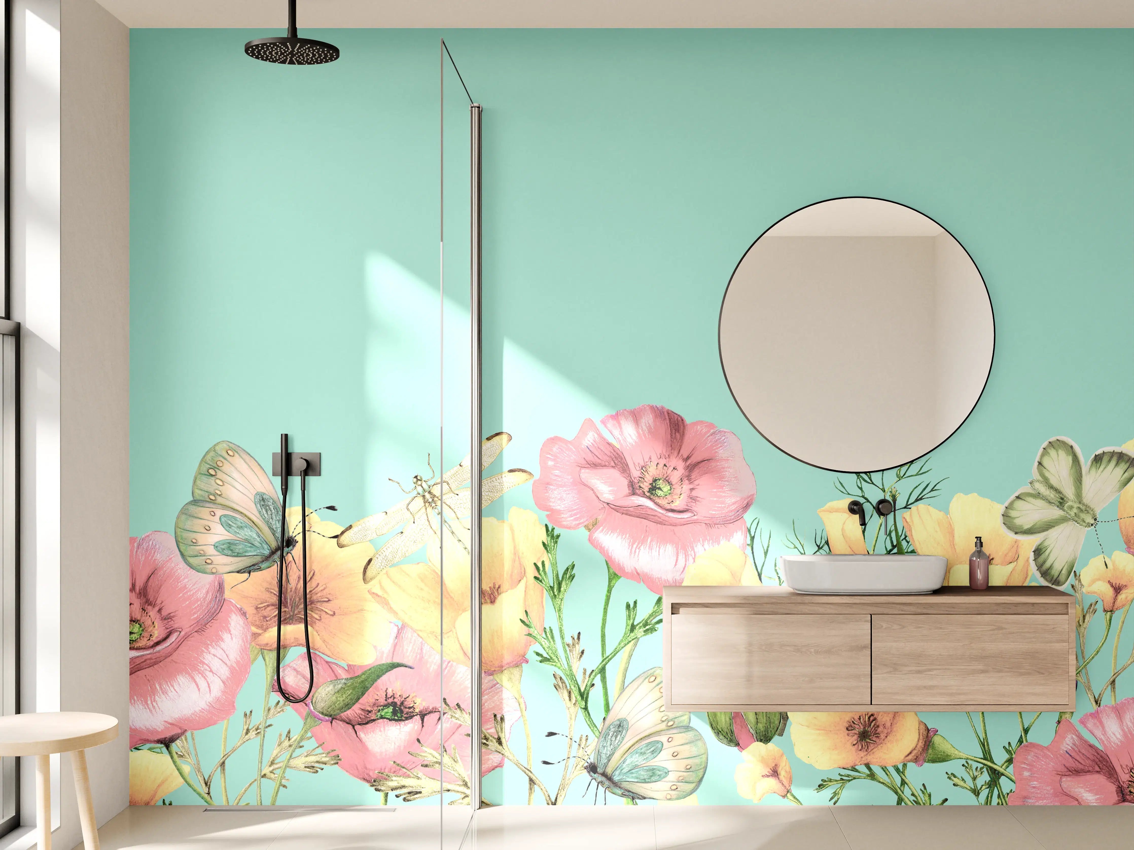 Wandverkleidung Bad - Zarte Grauflorale Muster