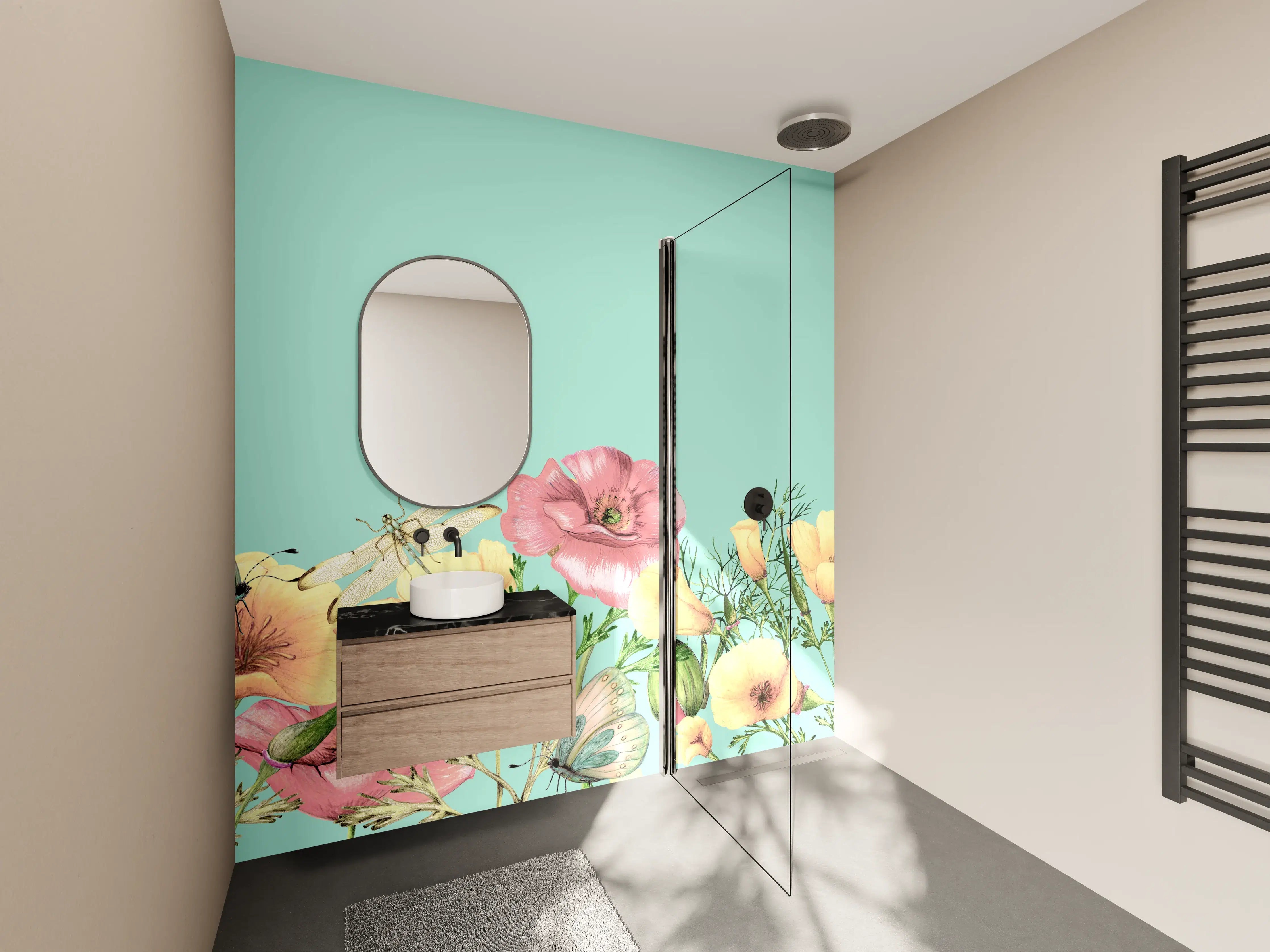 Wandverkleidung Bad - Zarte Grauflorale Muster