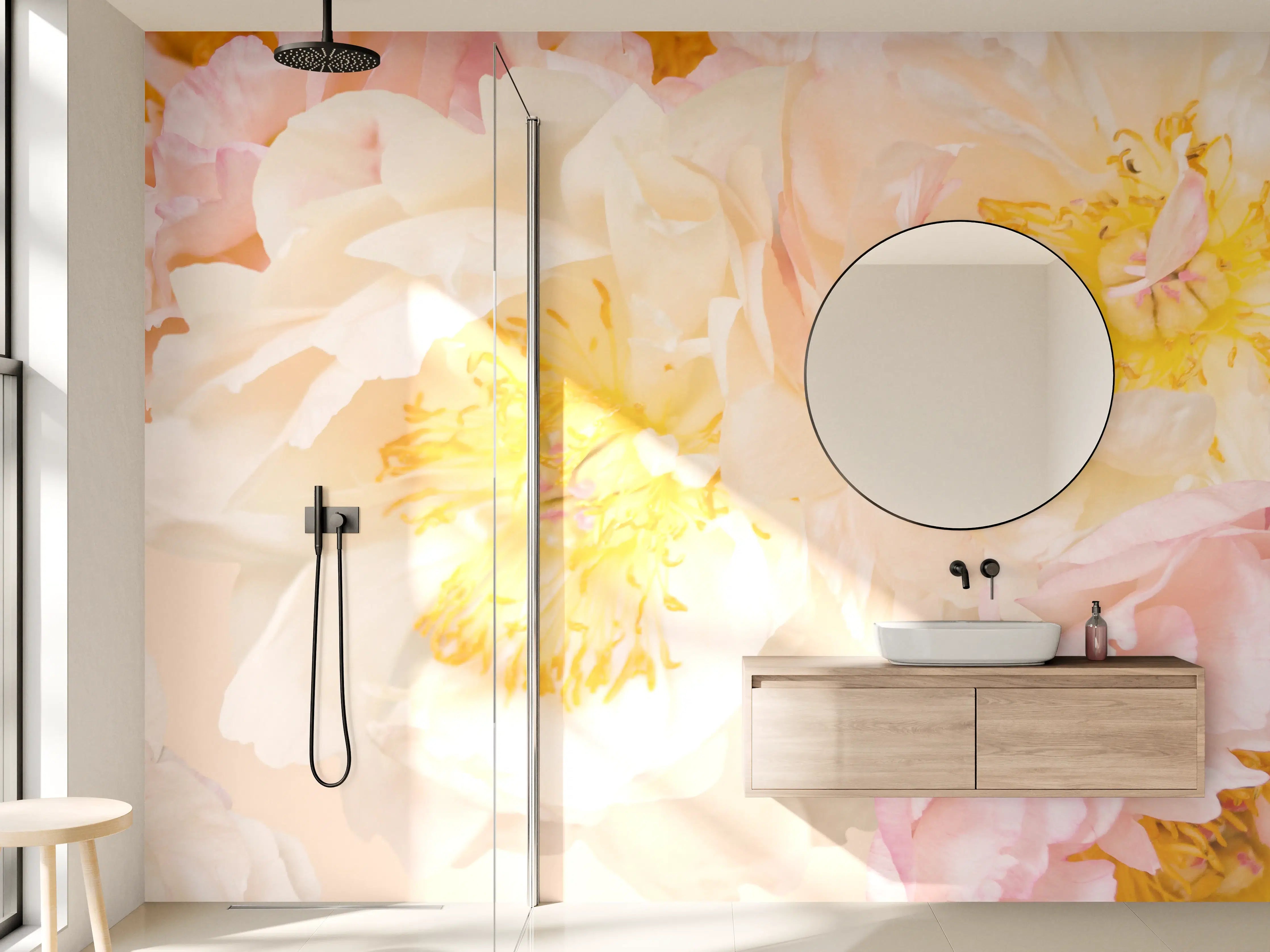 Wandverkleidung Bad - Zarte Graupastellblüten