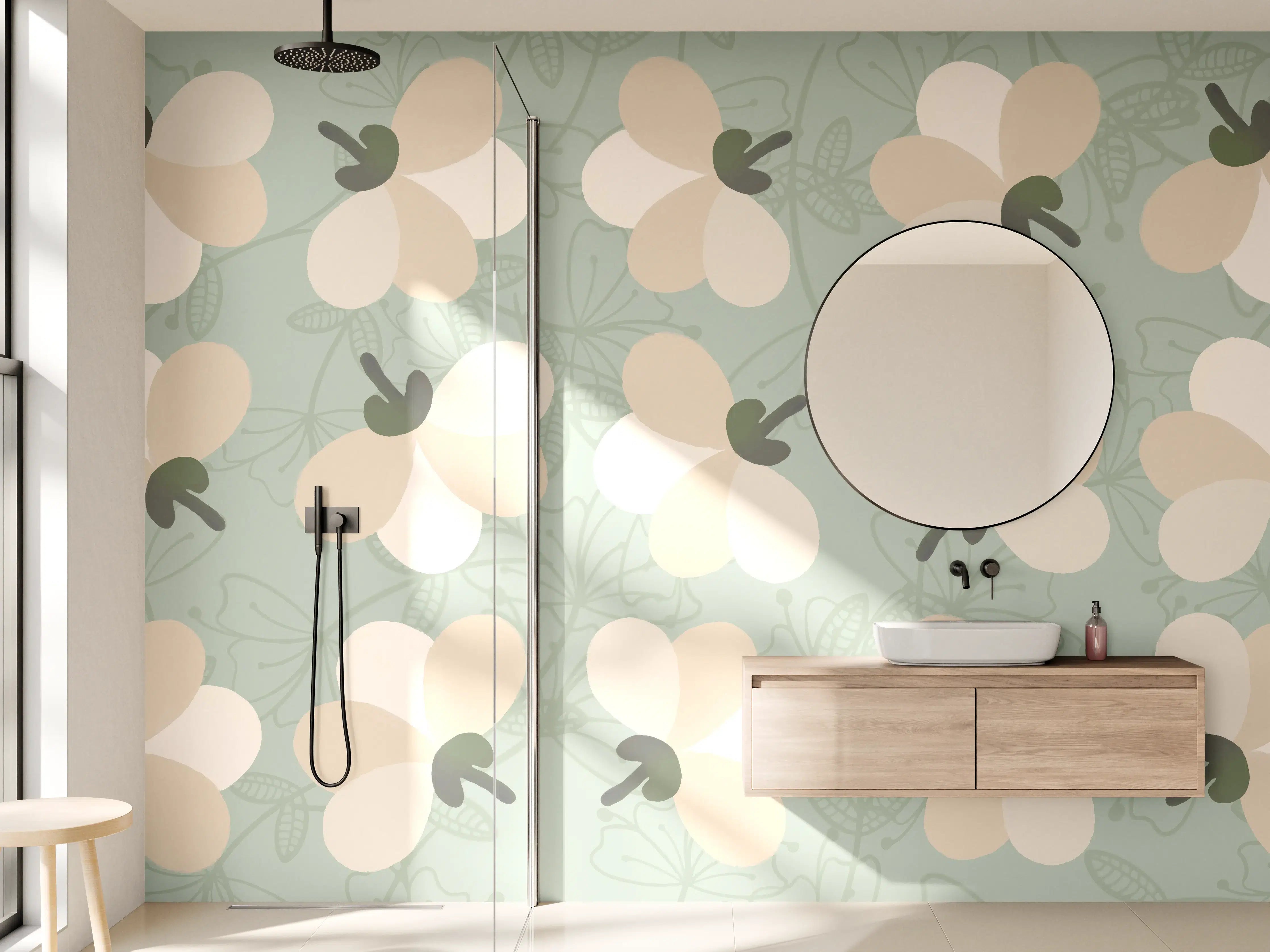 Wandverkleidung Bad - Zarte Grauweiß Blumenmuster