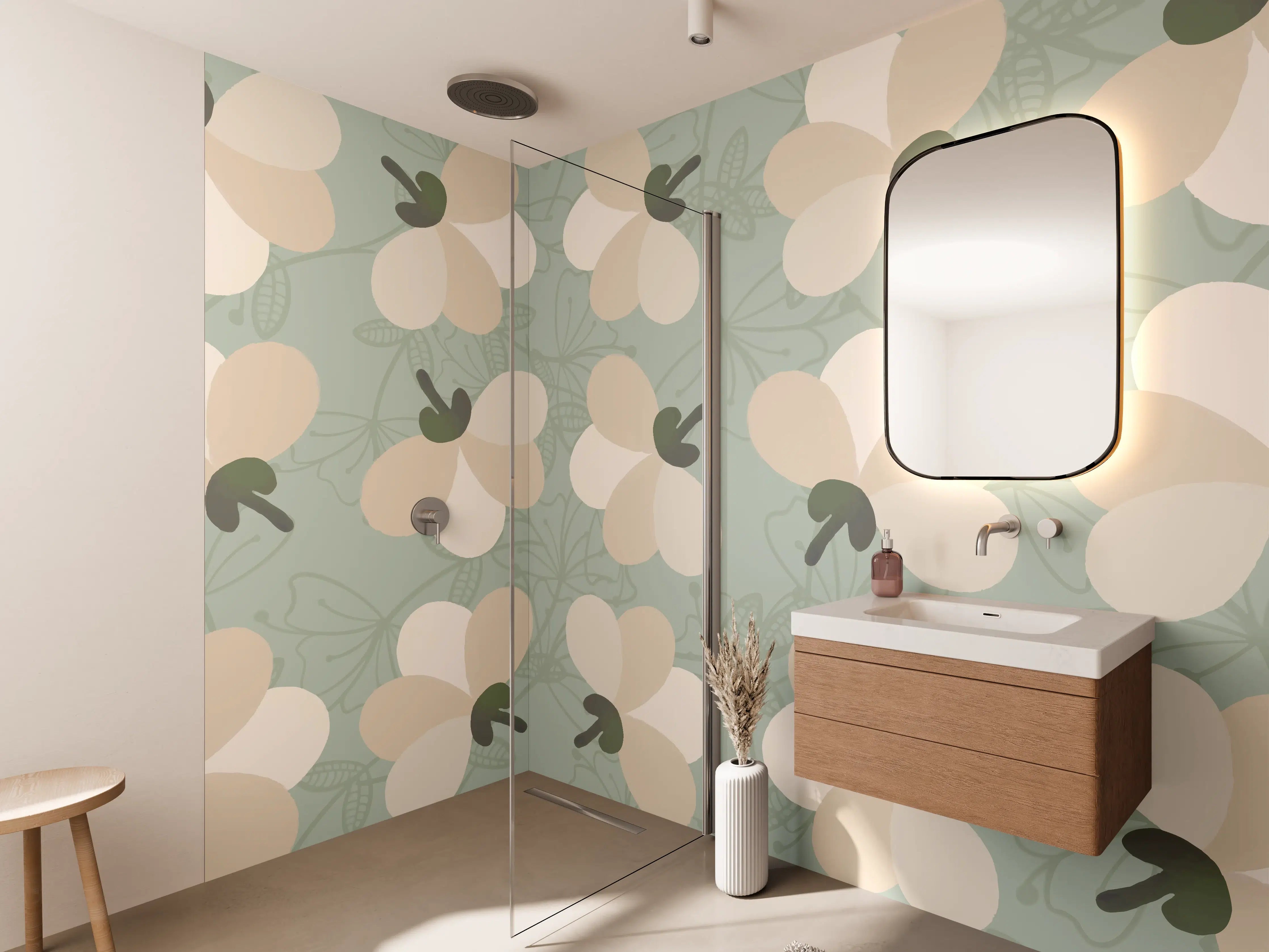 Wandverkleidung Bad - Zarte Grauweiß Blumenmuster