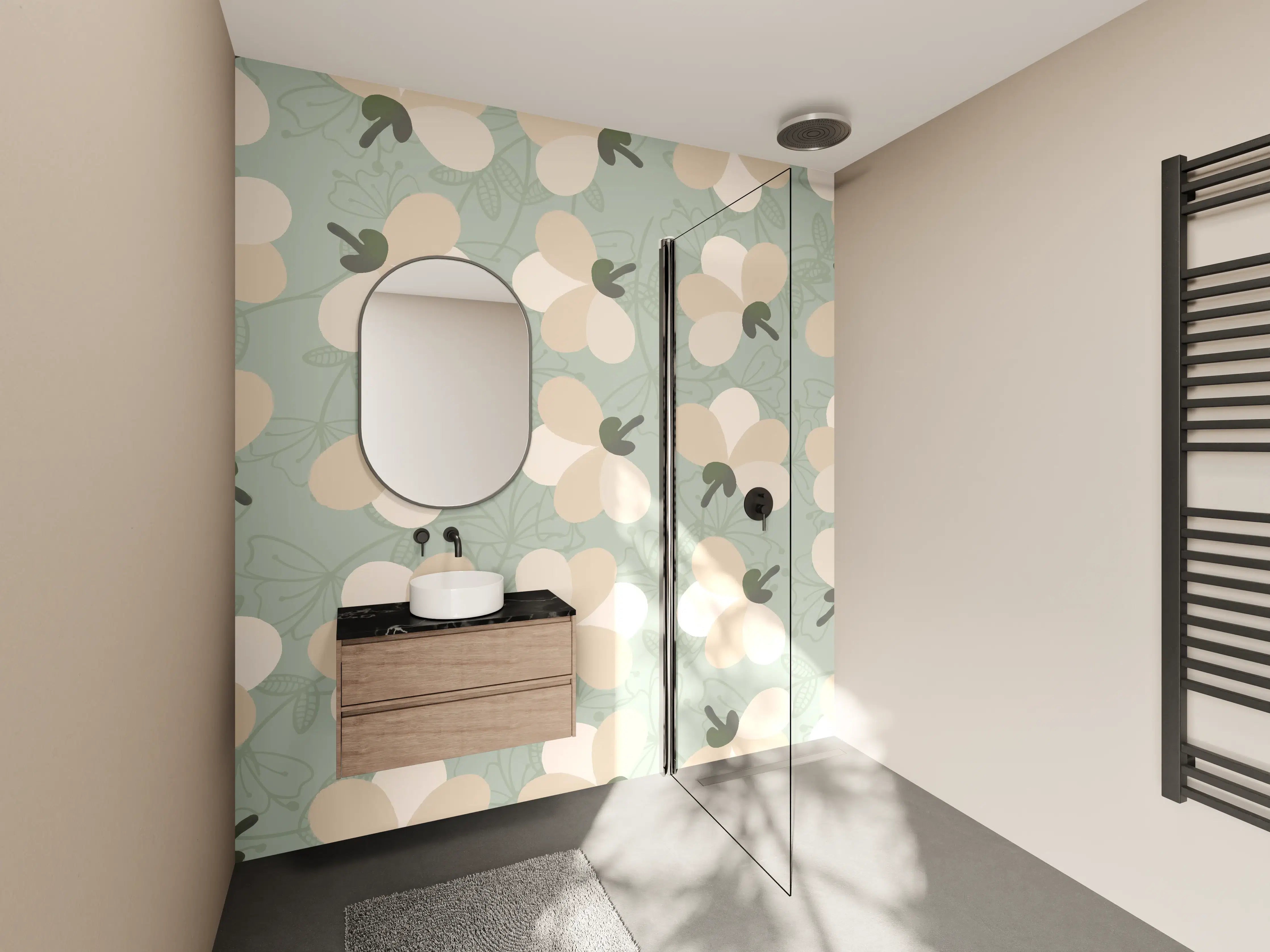 Wandverkleidung Bad - Zarte Grauweiß Blumenmuster