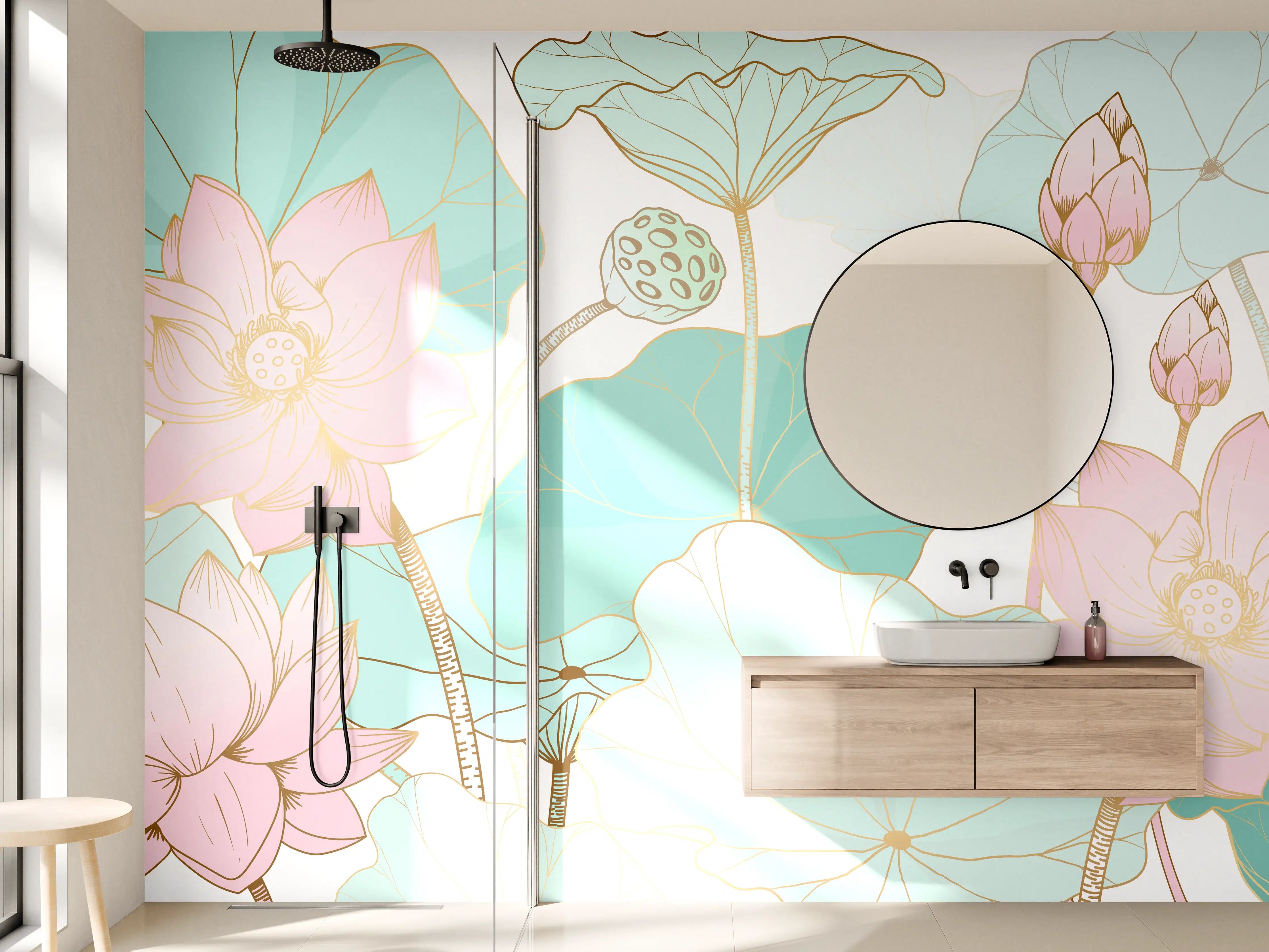 Wandverkleidung Bad - Zarte Lotusblüten Pastellfarben