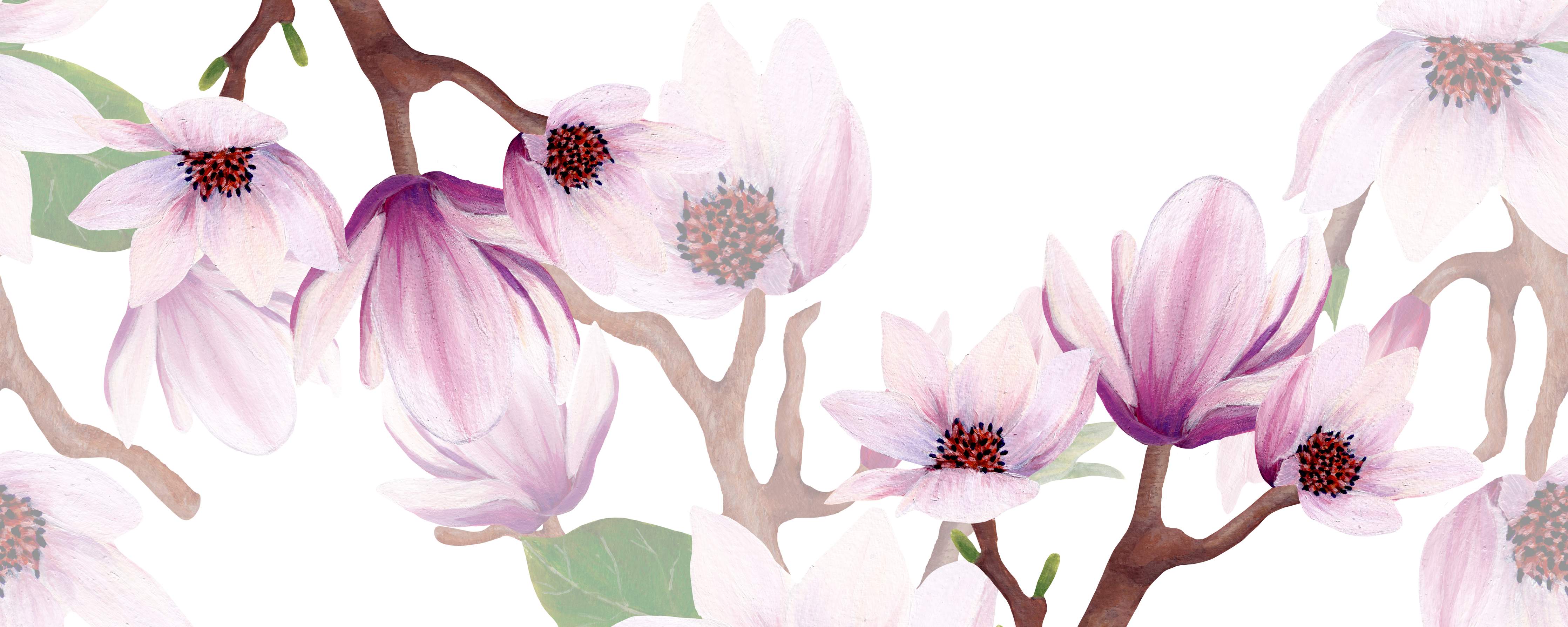 Wandverkleidung Bad-Zarte Magnolienblüten auf hellem Hintergrund