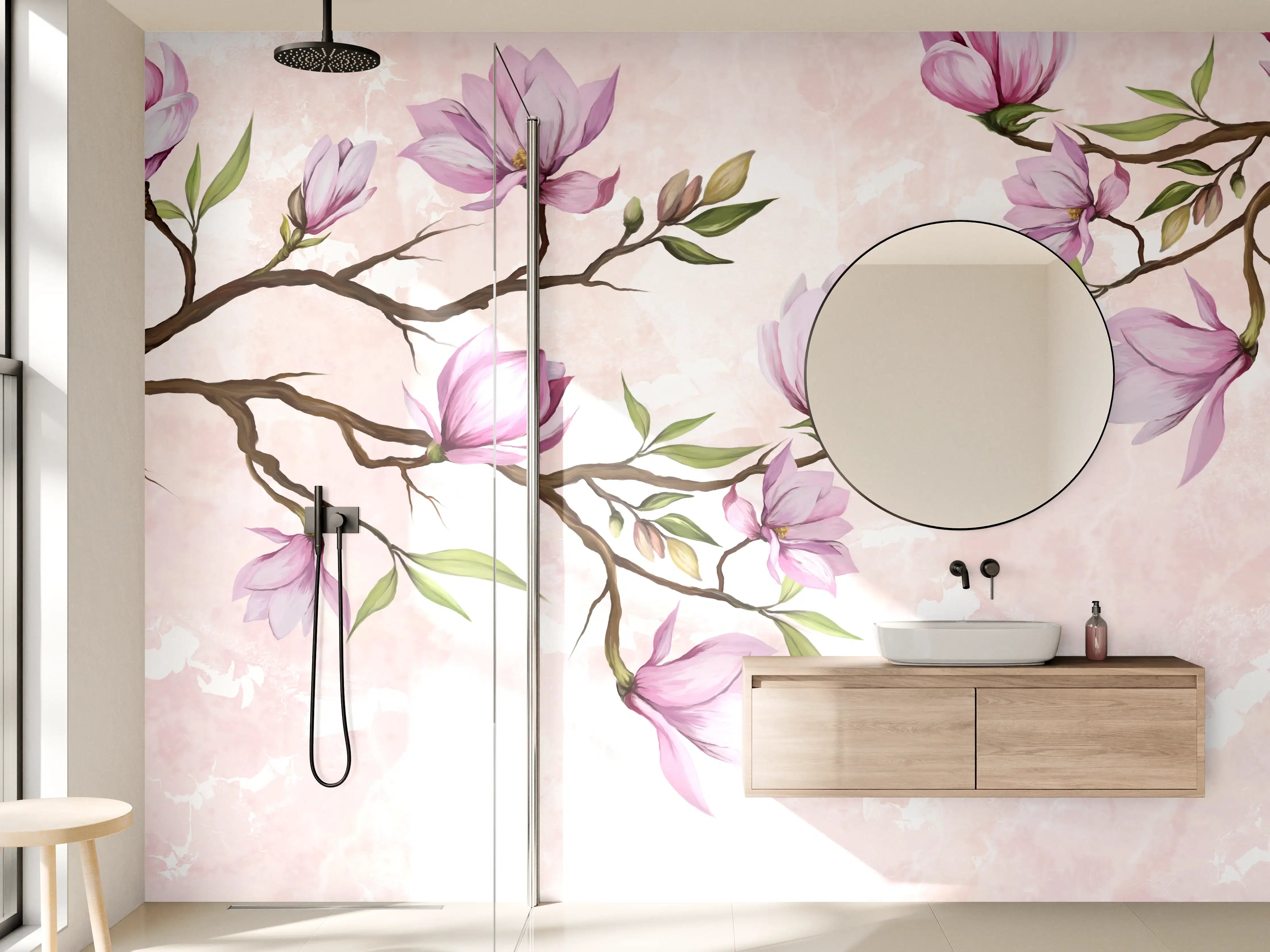 Wandverkleidung Bad - Zarte Magnolienzweige in Blumenmagnolie