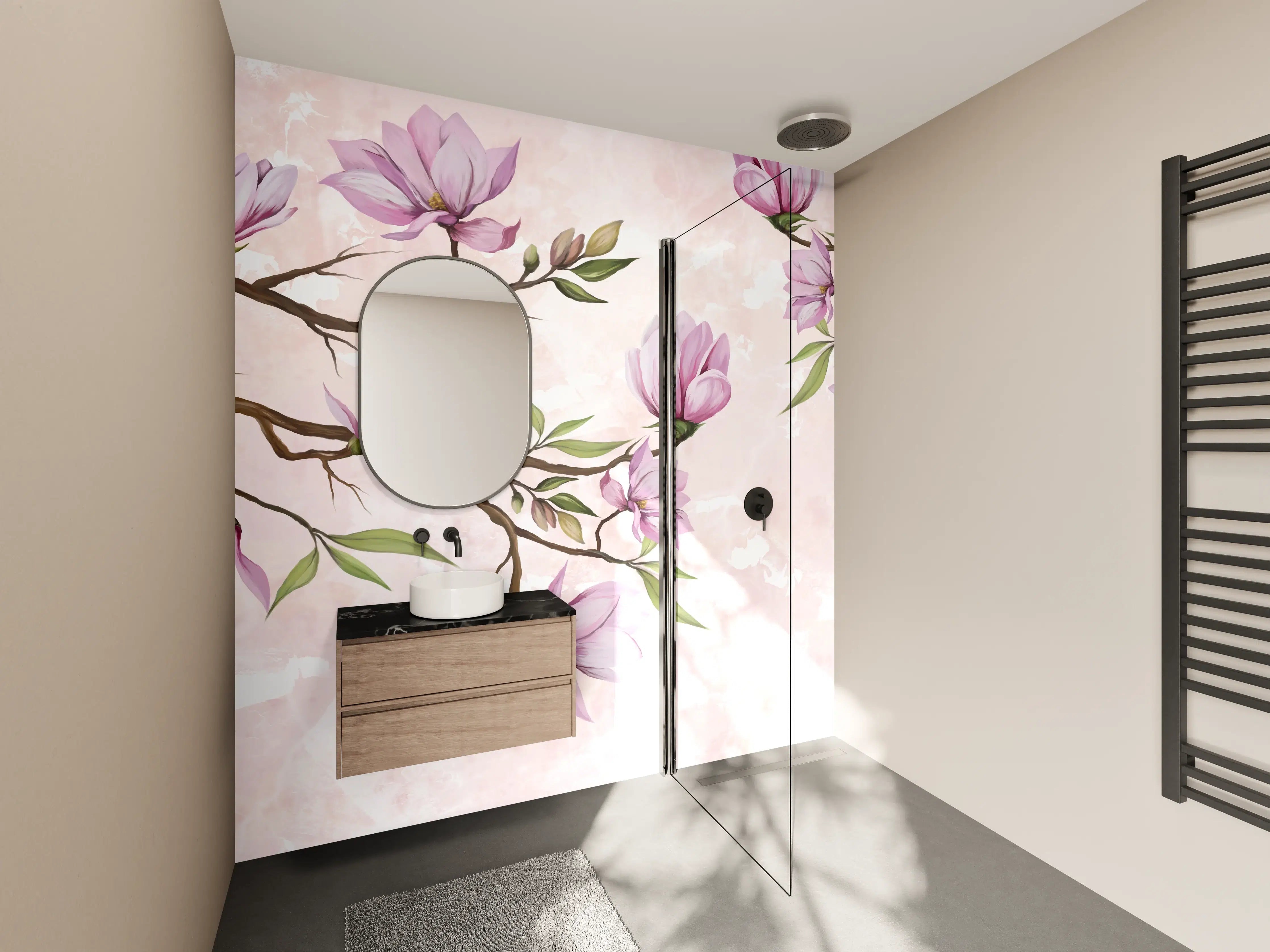 Wandverkleidung Bad - Zarte Magnolienzweige in Blumenmagnolie