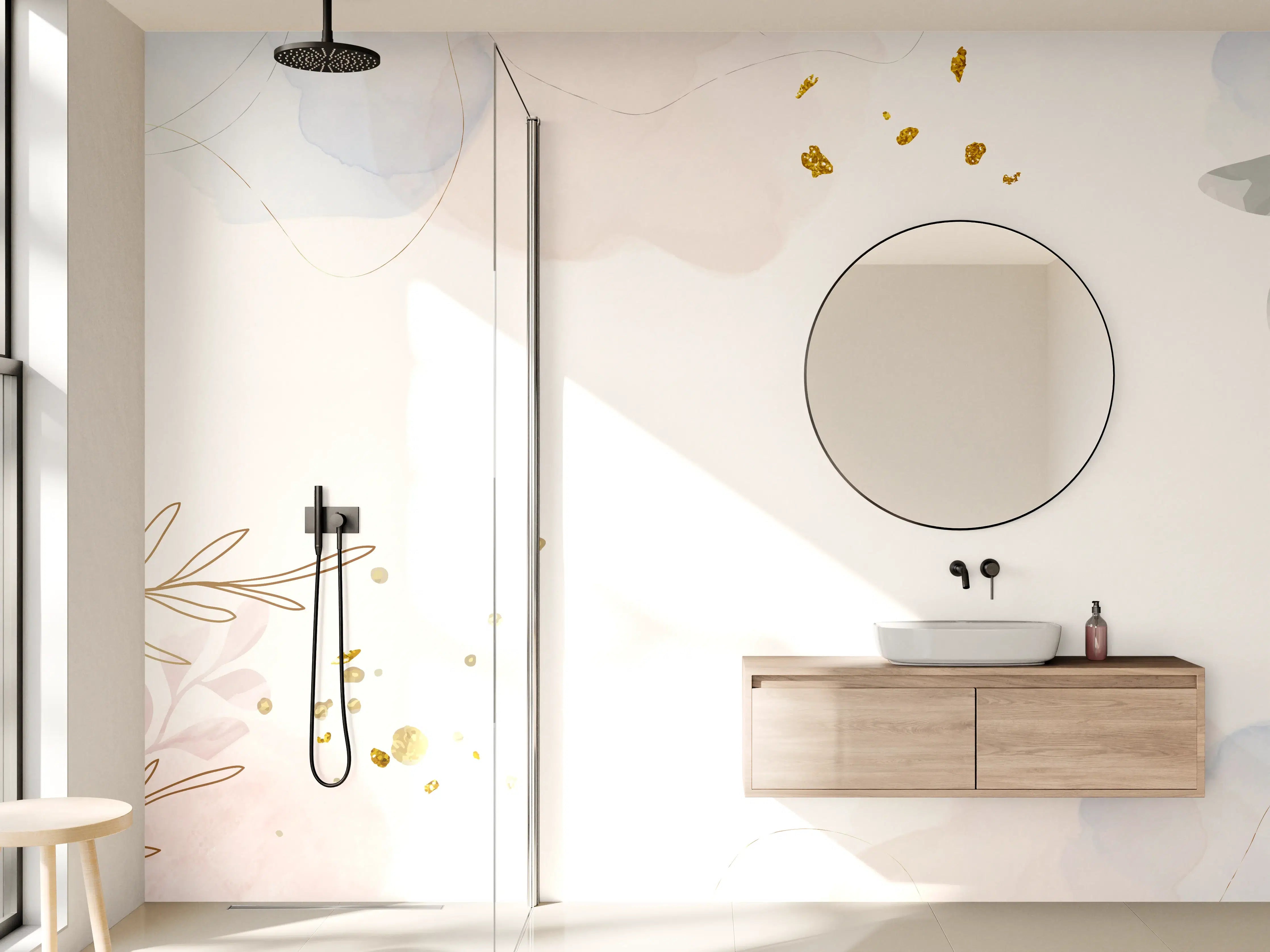 Wandverkleidung Bad - Zartes Blumen Aquarell Design