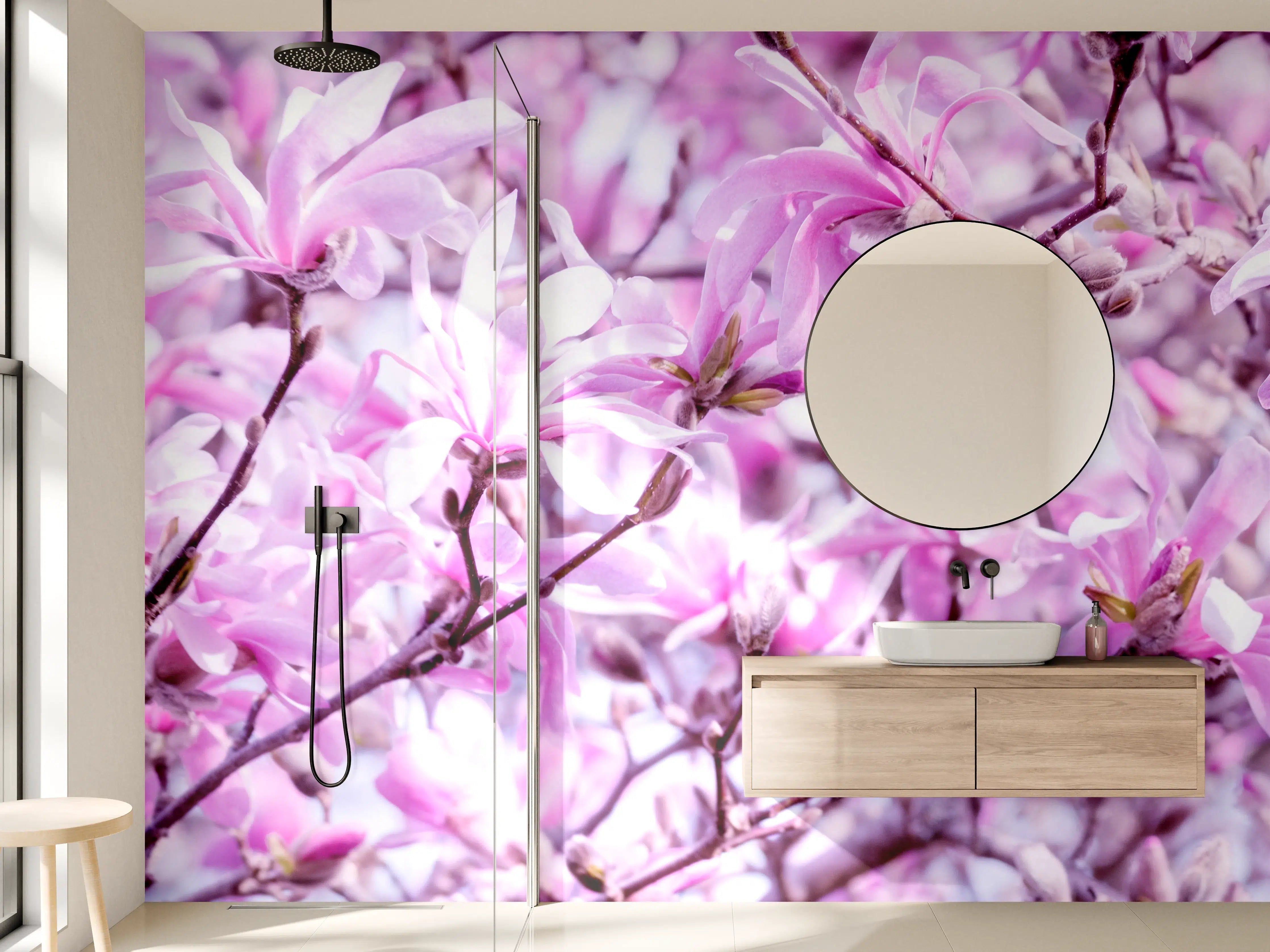 Wandverkleidung Bad - Zartrosa Blütenmeer im Frühling