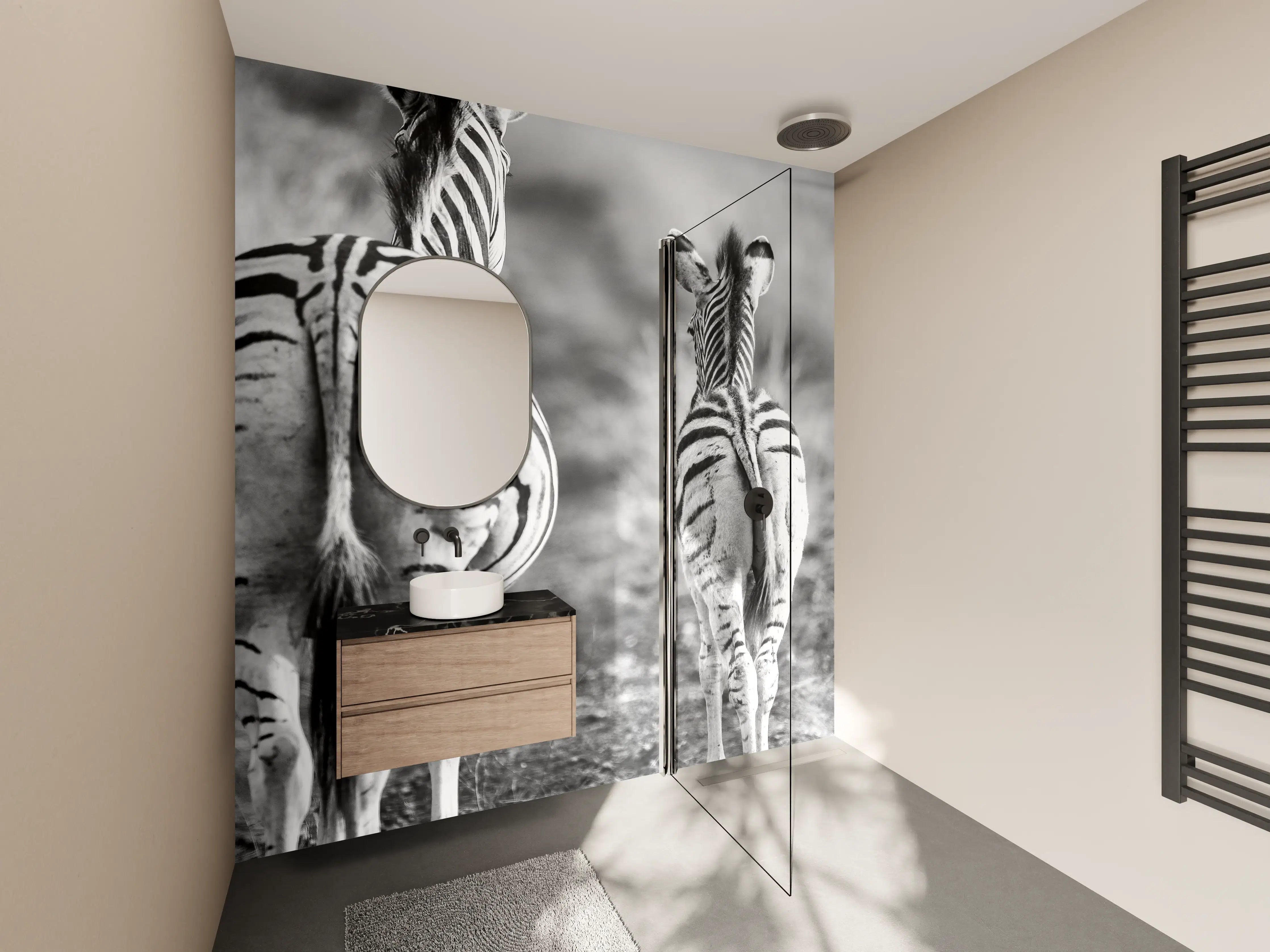 Wandverkleidung Bad - Zebra - schwarz-weiß
