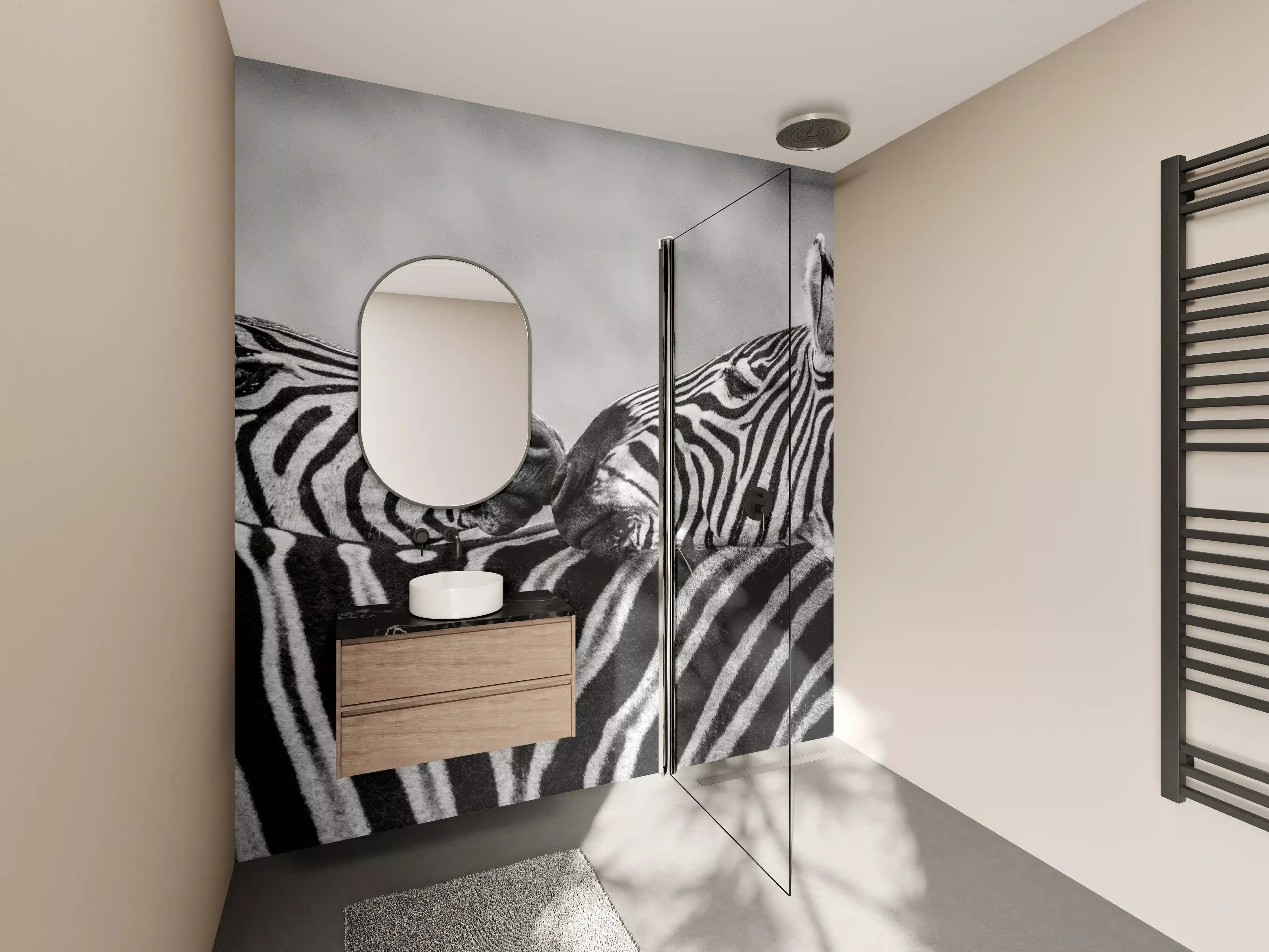 Wandverkleidung Bad - Zebras - Schwarz-weiß