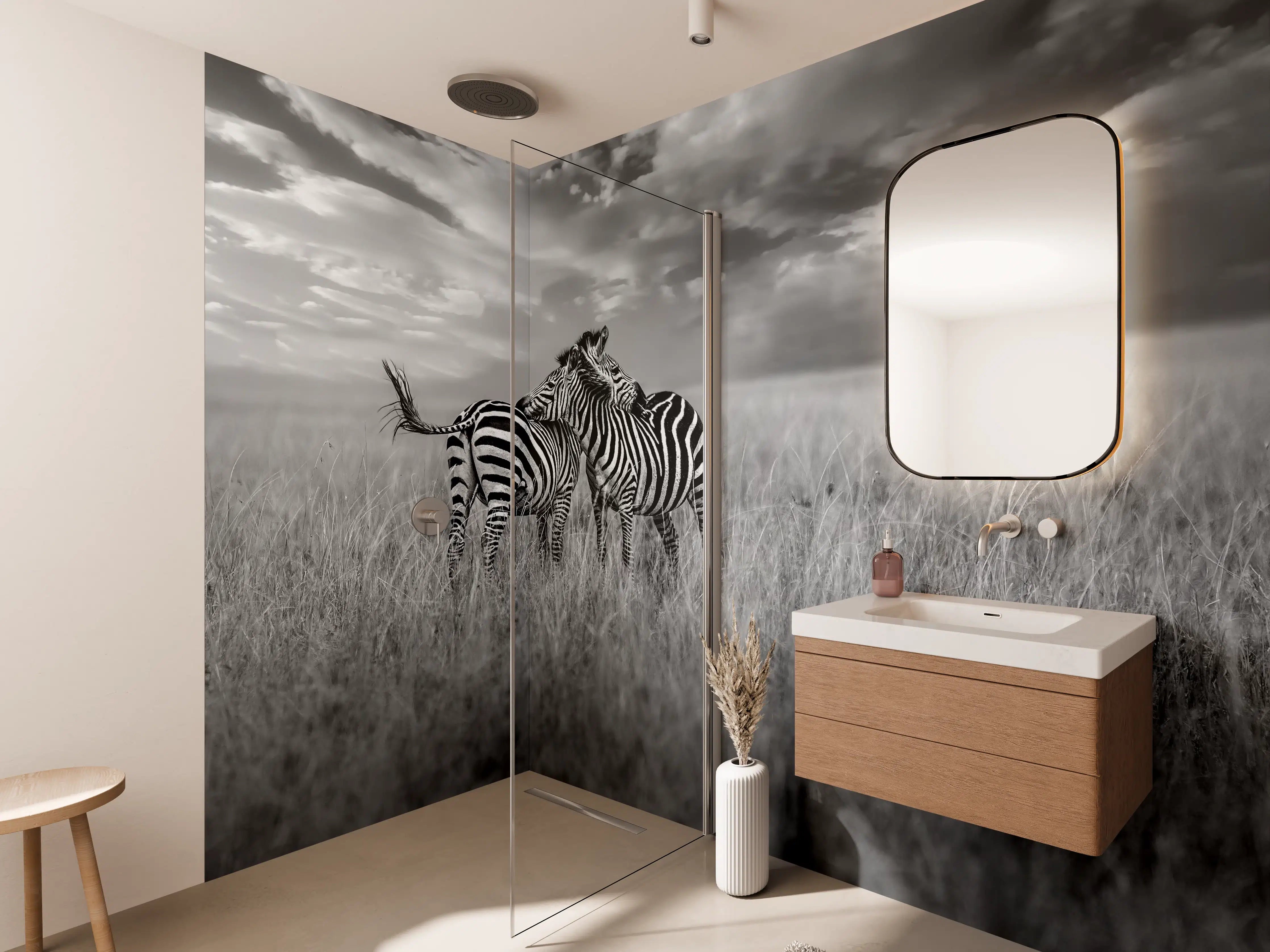 Wandverkleidung Bad - Zebras in ihrer Natur - Savanne